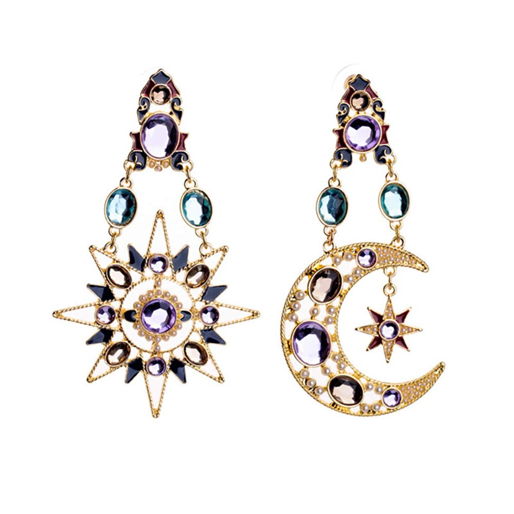 Luxury Sun Moon Star Drop Earrings for Women - Rhinestone Punk Boho Vintage Jewelry - Perfect for Parties, Festivals & Boho Fashion Outfits
