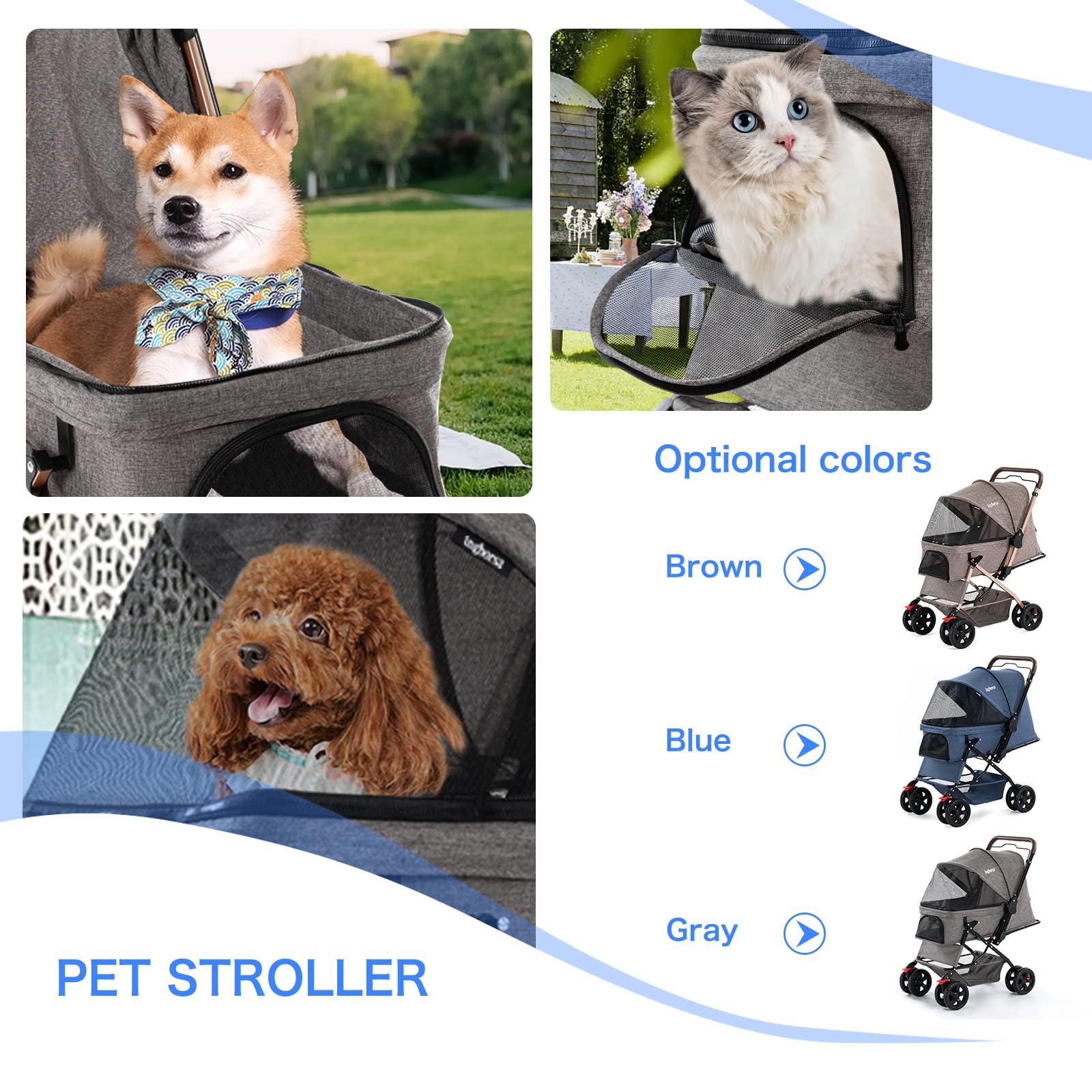 Pet Stroller for Small & Medium Dogs & Cats - 4-Wheel Carrier with Weather Cover & Storage Basket (Gray) - Perfect for Walks, Vet Visits & Outdoor Adventures