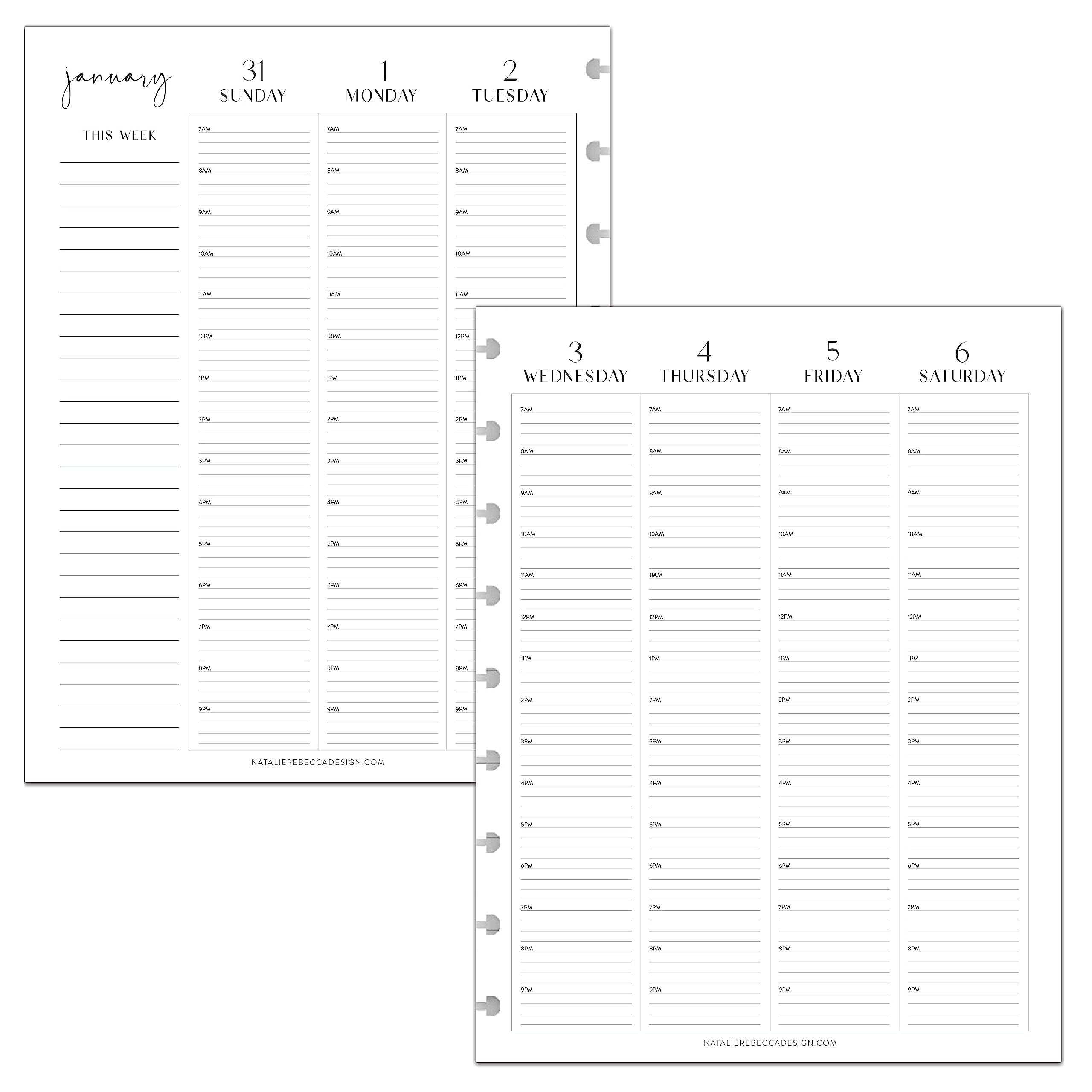 BetterNote 2025 Hourly Calendar Refill for Discbound Notebooks - Fits Levenger Circa, Happy Planner, InkWell Press, Staples Arc, TUL & Talia (Modern 9-Disc, 7