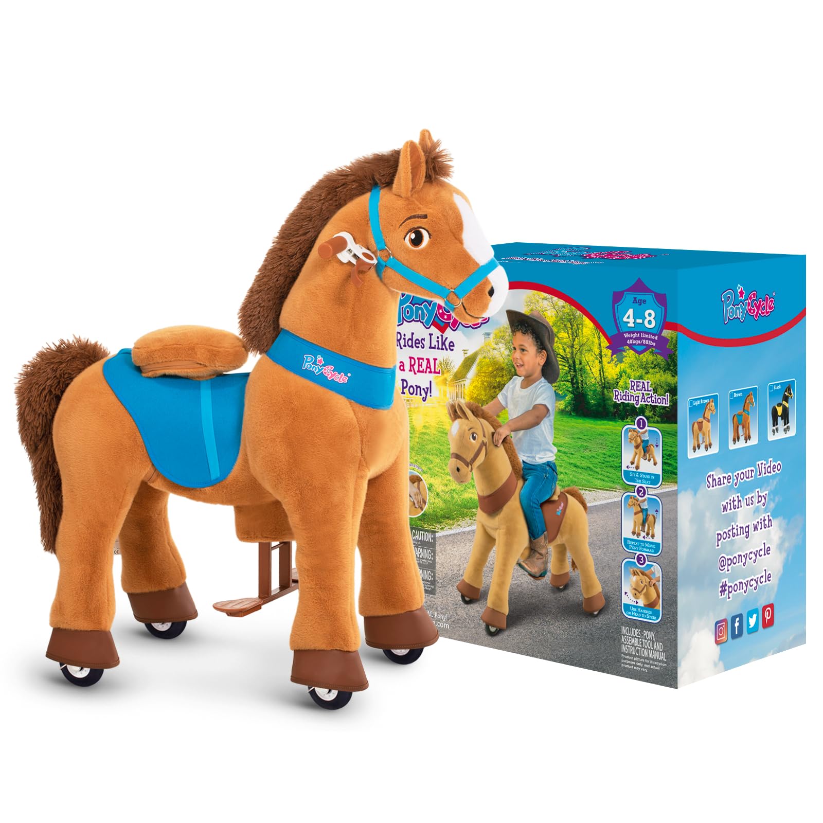 Pony Cycle Ride-On Rocking Horse Toy for Kids Age 4-8 | No Battery Needed | Plush Brown Animal Riding Toy (Model E437) - Perfect for Indoor Play, Outdoor Adventures & Imaginative Playtime