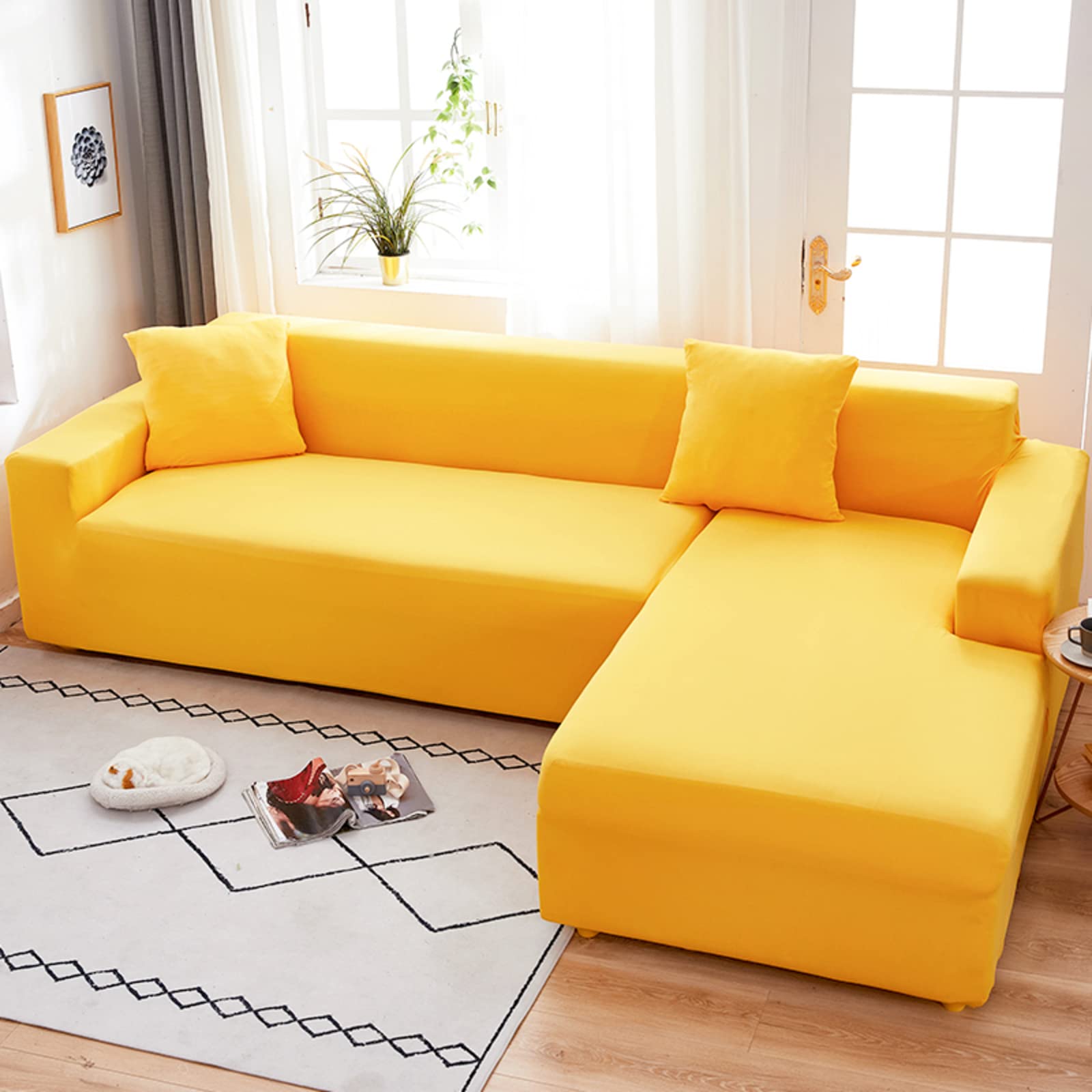 Stain Resistant Solid Color Sofa Slipcover with Elastic Bottom - Multi-Size Stretchable Couch Cover for 3-Seater Sectional Sofa (74-90 Inches) - Home Decor & Furniture Protection