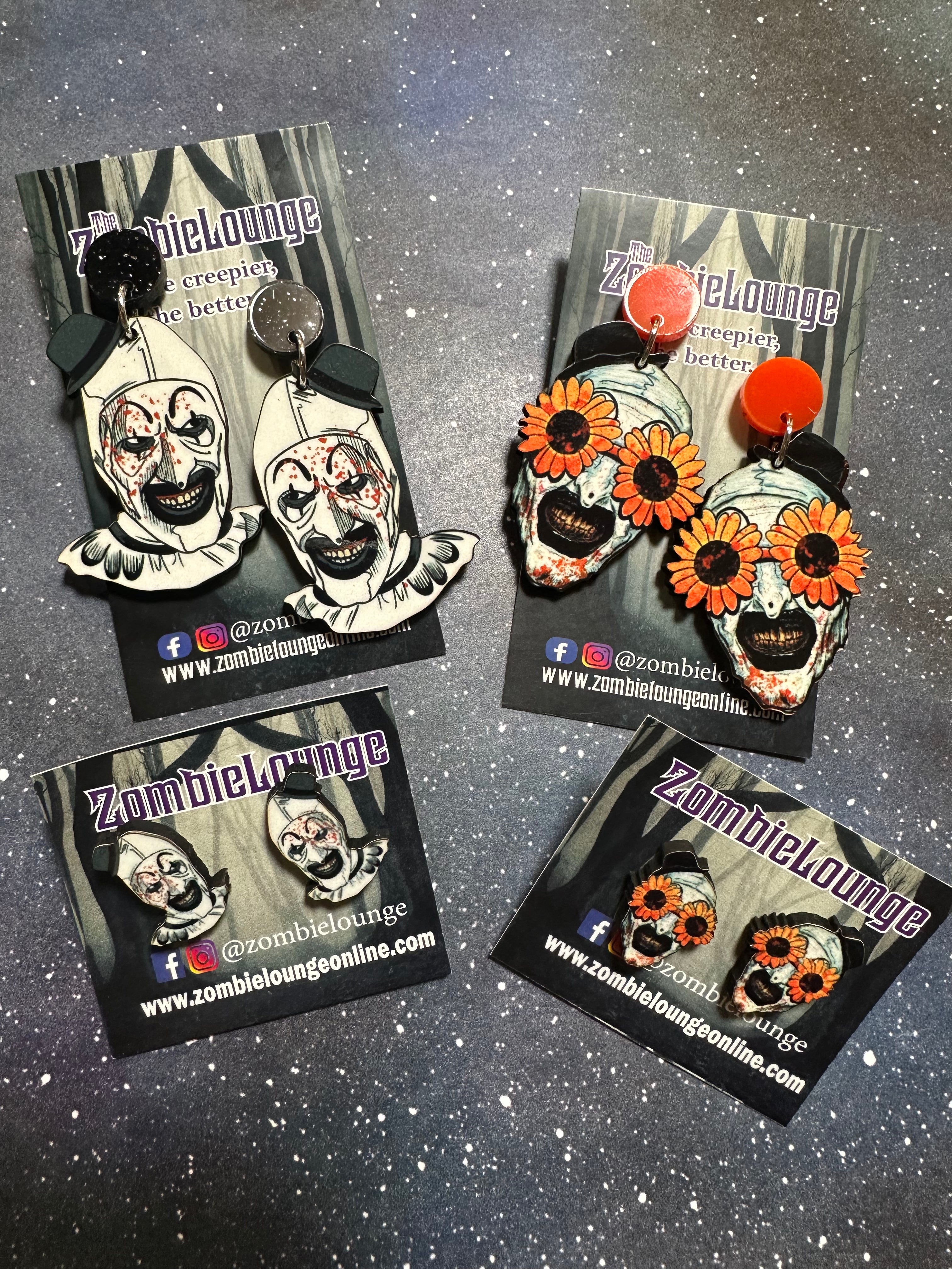 Horror Terrifier Clown Earrings for Women - Creepy Killer Clown Jewelry for Halloween Costume & Cosplay Accessories