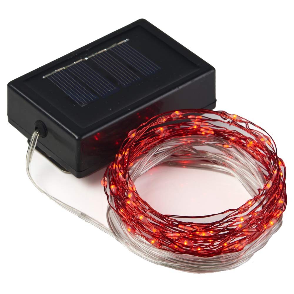 100 LED Solar Powered String Lights - 20ft Waterproof Copper Wire Fairy Lights for Outdoor & Indoor Decor - Perfect for Garden, Patio, Home, Party, Wedding & Christmas Decoration - Warm Red Starry Lights