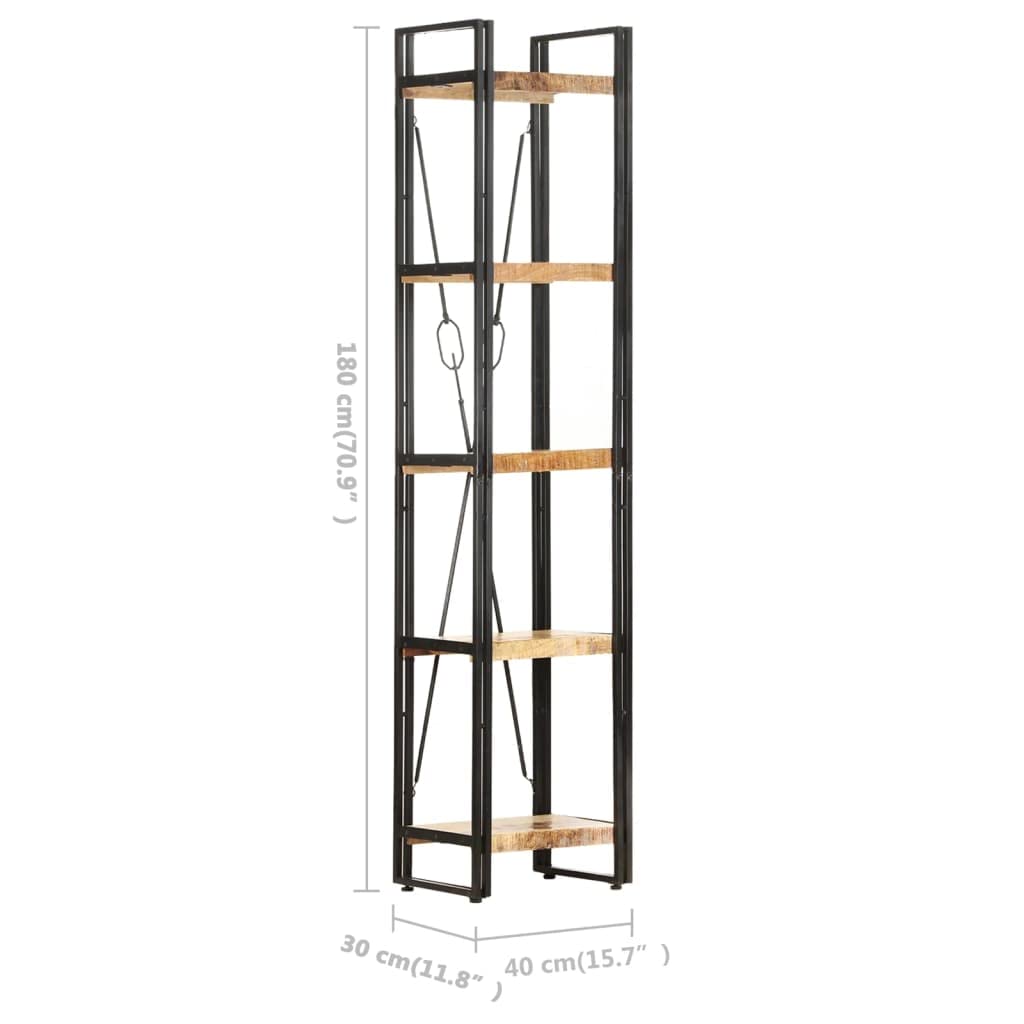 5-Tier Bookcase with Storage Shelves - Solid Mango Wood Bookshelf for Bedroom, Living Room & Office - 15.4