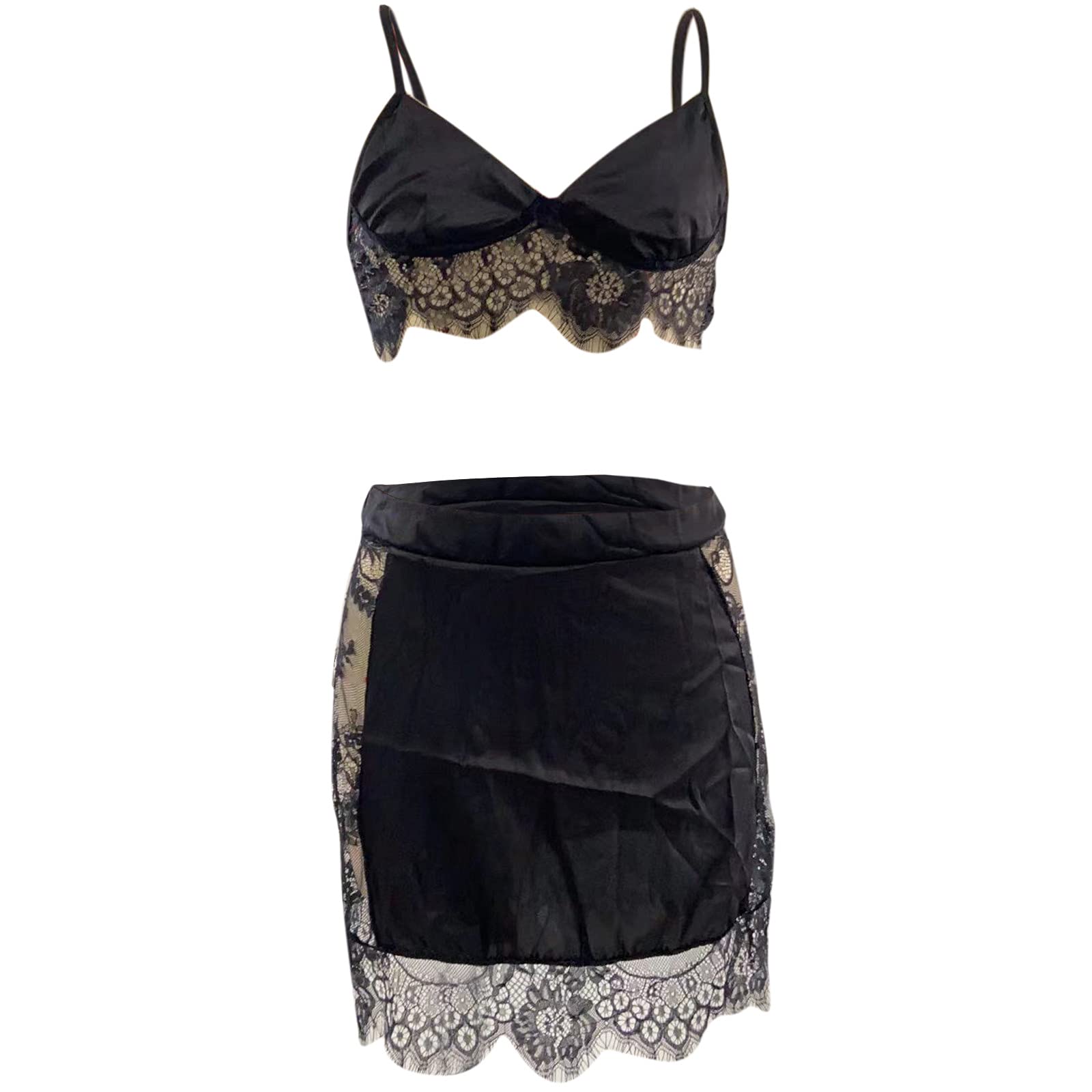 Sexy Lace Underwear Set for Women - 2 Piece Hollow Mesh See Through Nightdress & Lace Vest - Naughty Erotic Outfits for Couples, Date Night & Special Occasions - UK Sale Clearance in Multicolor