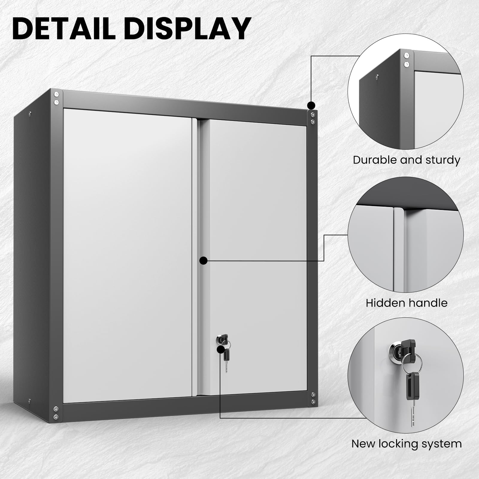 Metal Wall Mounted Storage Cabinet with Adjustable Shelves & Locking Doors - Heavy Duty Steel Garage Cabinet for Home Office, Utility Room & Workshop Organization