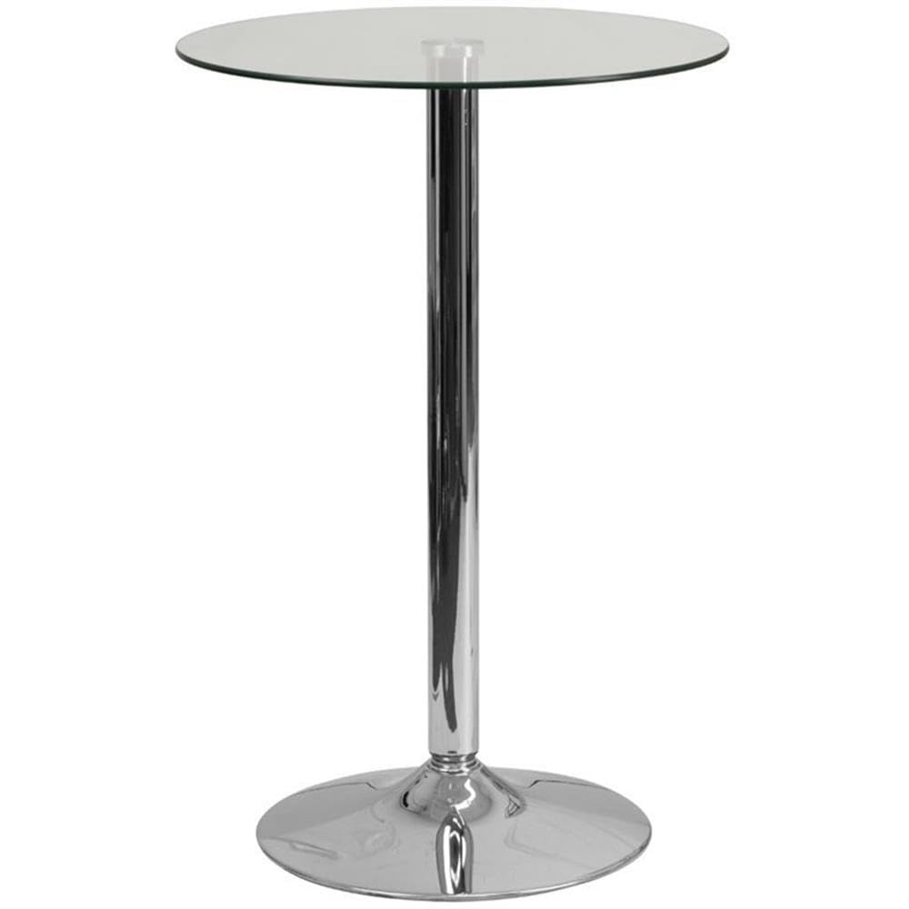 BOWERY HILL 23.5 Inch Round Adjustable Height Glass Top Bar Table - Perfect for Kitchen Island, Breakfast Nook, and Small Space Dining
