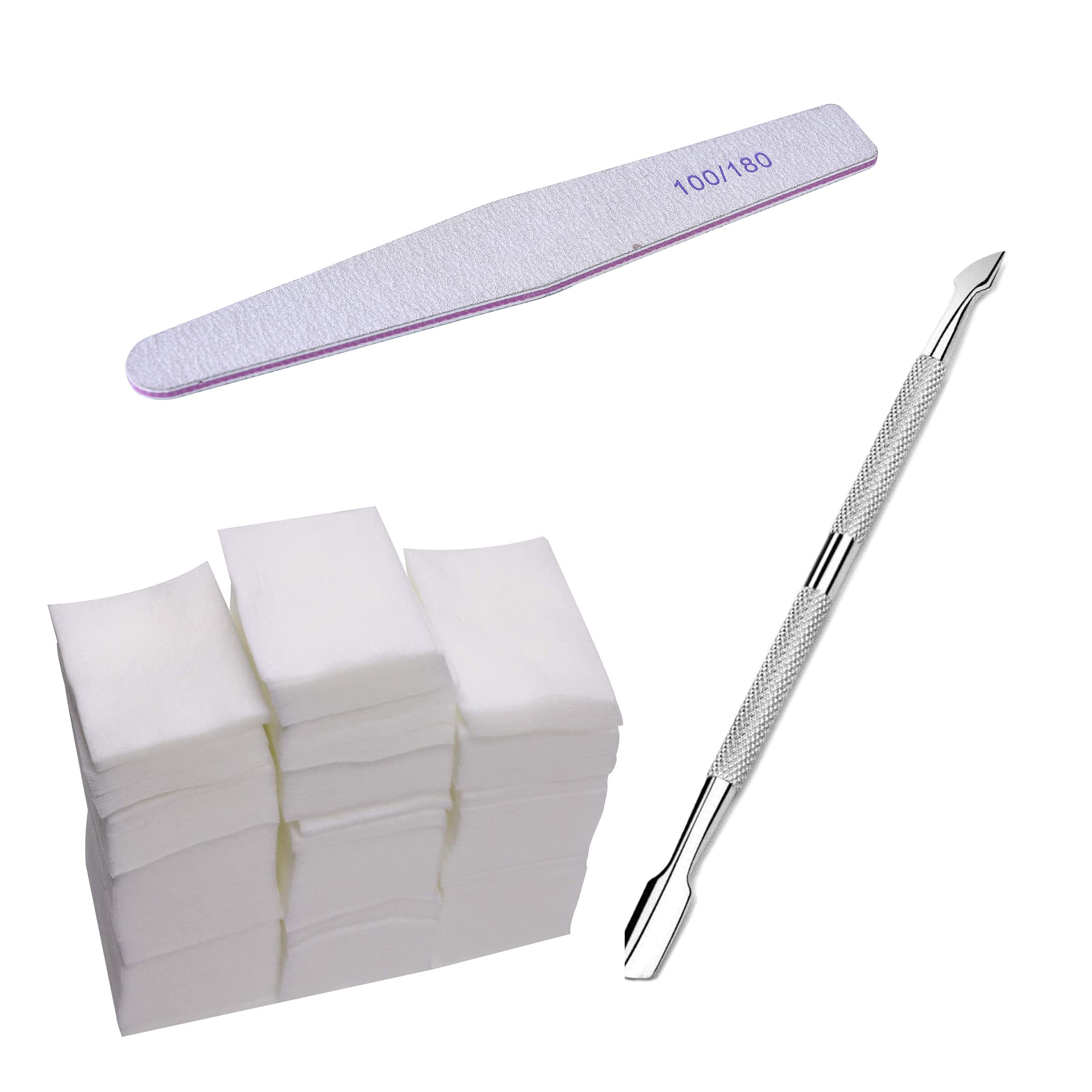 Professional Nail Art Kit - 1pc Hard Nail File Buffer, 1pc Cuticle Pusher & Lint-Free Nail Polish Remover Wipes | Manicure Pedicure Tools for Salon & Home Use