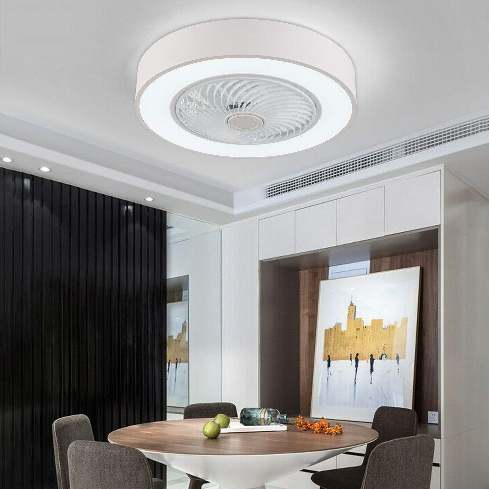 22 Inch Modern Round Ceiling Fan with Light - Remote Control, 3 Color Temperatures & 3 Speed Settings, Timer Function (White) - Perfect for Living Room, Bedroom, and Dining Room