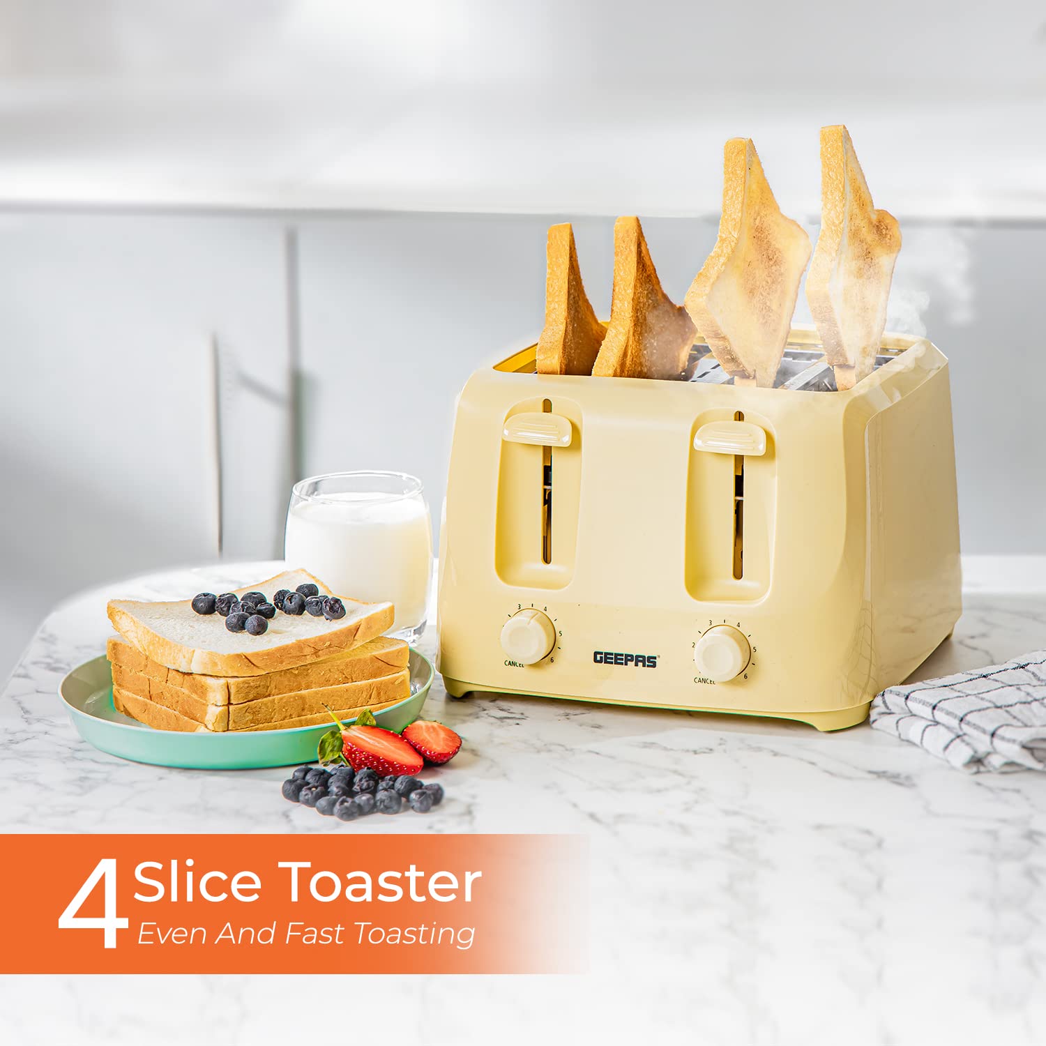 GEEPAS CO38029BT36549-BG 2200W Cordless Electric Kettle & 4-Slice Toaster Set - Fast Boiling & Even Toasting for Coffee, Tea & Breakfast - Perfect for Home, Office & Dorm Use