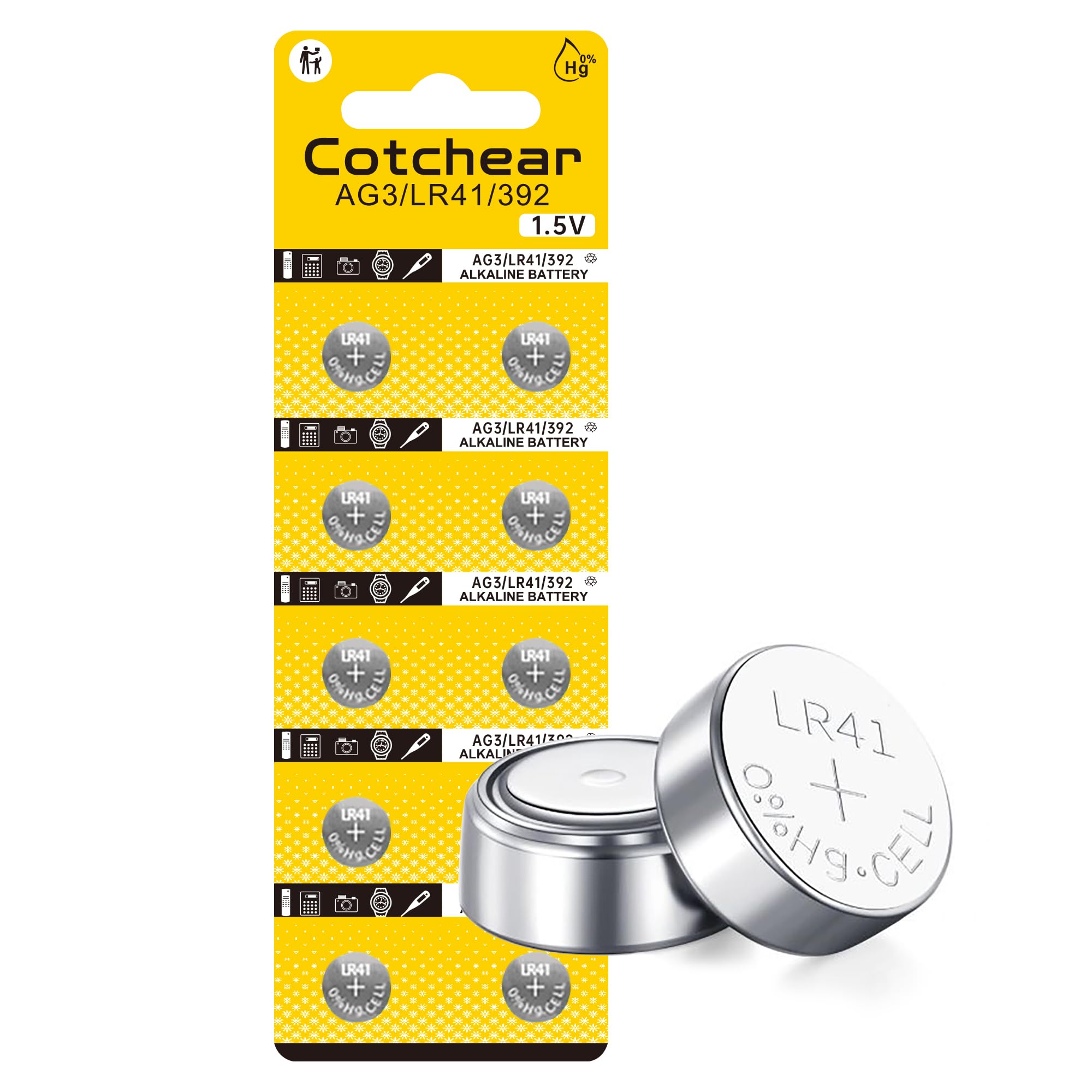 10-Pack AG3 LR41 1.5V Button Cell Batteries (392/384/192/SR41SW/CX41/L736) - Compatible with Watches, Toys, Clocks, Calculators & Medical Devices - Long-Lasting Power for Small Electronics