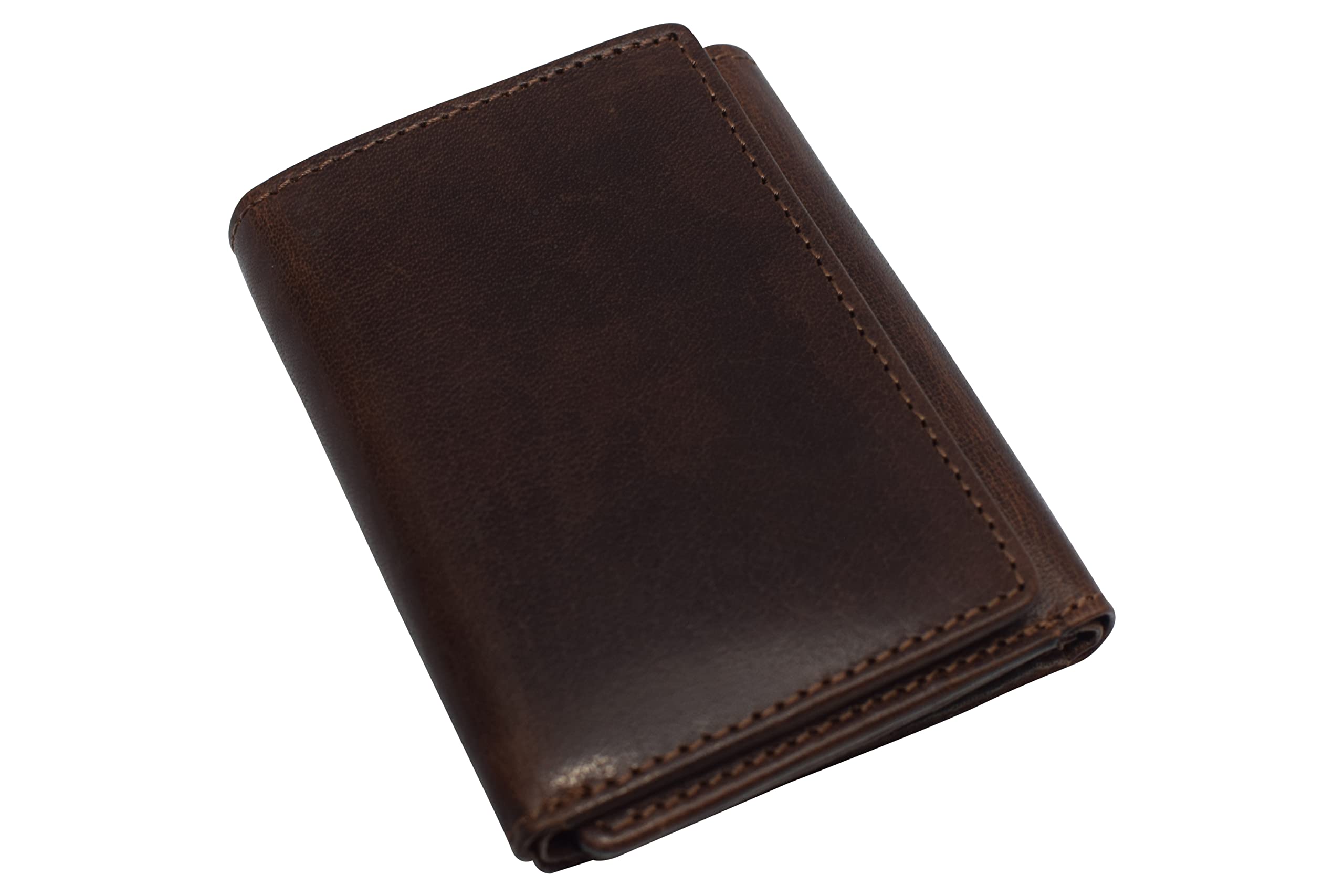 Vintage Buffalo Leather RFID Trifold Wallet for Men - Double ID Windows, Burgundy | Slim Bifold Wallet with RFID Blocking for Travel & Everyday Use