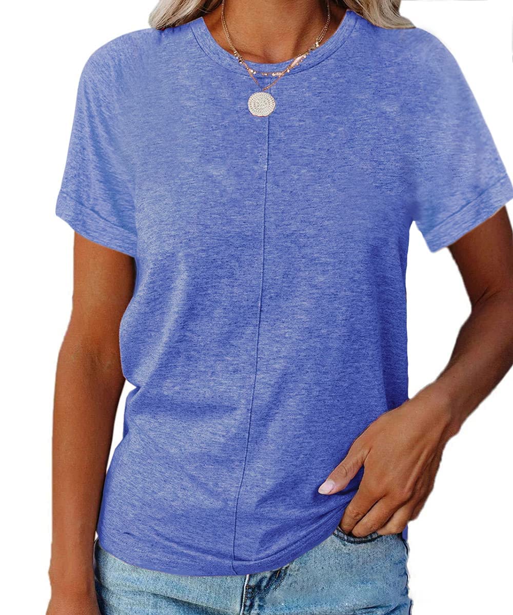 Women's Short Sleeve Crewneck T-Shirt - Casual Loose Fit Solid Color Top for Everyday Wear, Outfits & Summer Fashion