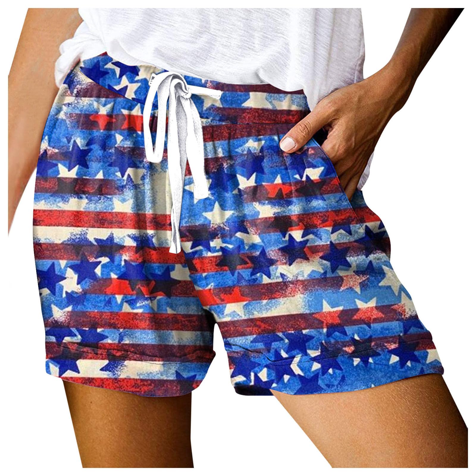 AMDBEL Women's Patriotic Shorts - Plus Size, Lace Up, Lightweight for Independence Day