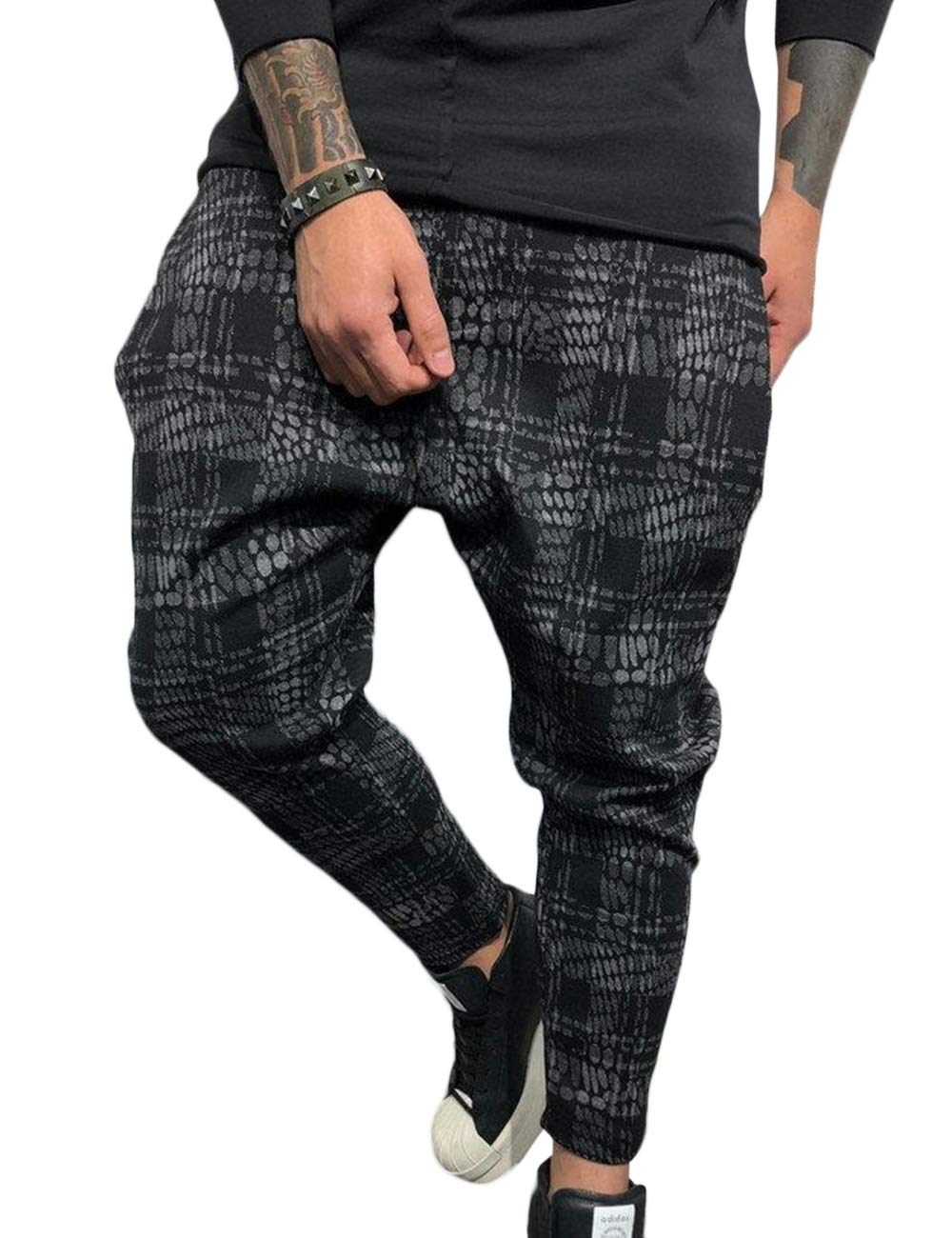 SOMTHRON Men's Loose Fit Color Block Hip Hop Patchwork Cropped Sweatpants with Drawstring - Casual Joggers for Streetwear, Workout & Lounge Wear