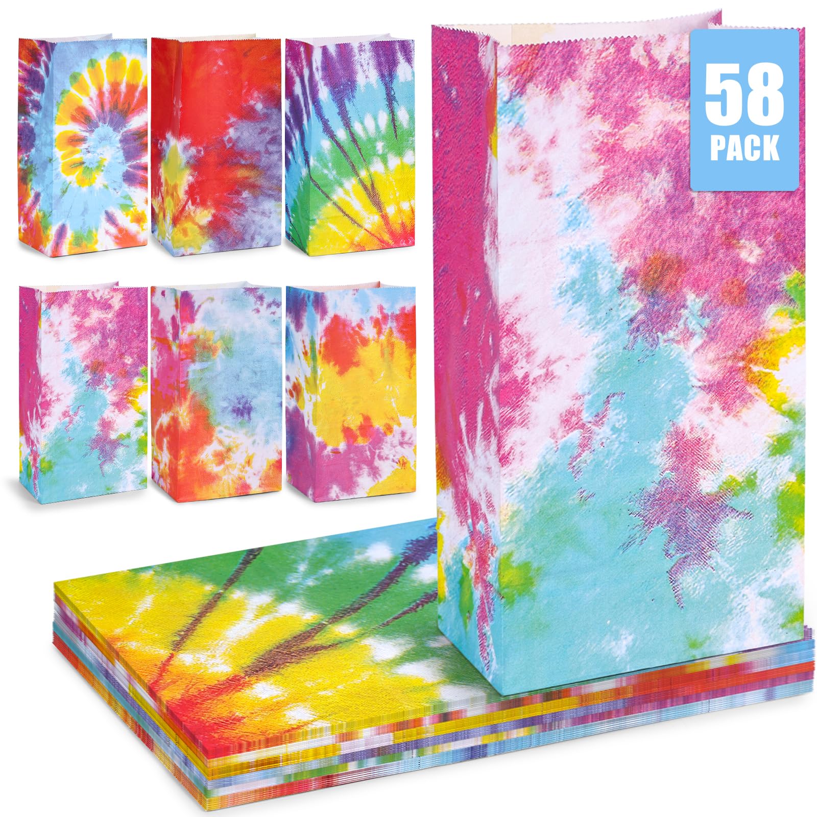 TOXOY 58PCS Tie Dye Party Favor Bags - Colorful Camouflage Treat Bags for Kids Birthday, Baby Shower, Wedding Favors & Goodie Bags - Perfect for Tie Dye Themed Parties, Classroom Rewards & Gift Packaging