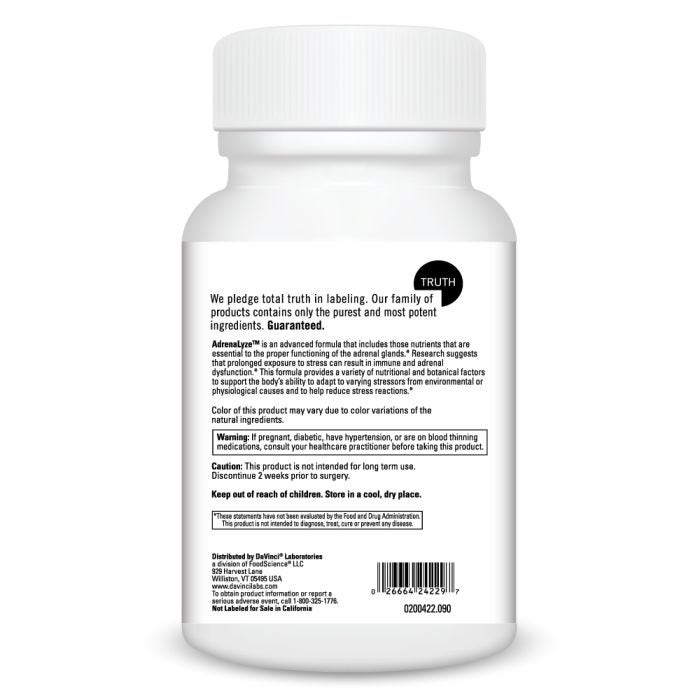Davinci Labs AdrenaLyze™ Adrenal Support Supplement - 90 Capsules for Stress Relief & Energy Boost - Supports Healthy Cortisol Levels for Busy Professionals & Students