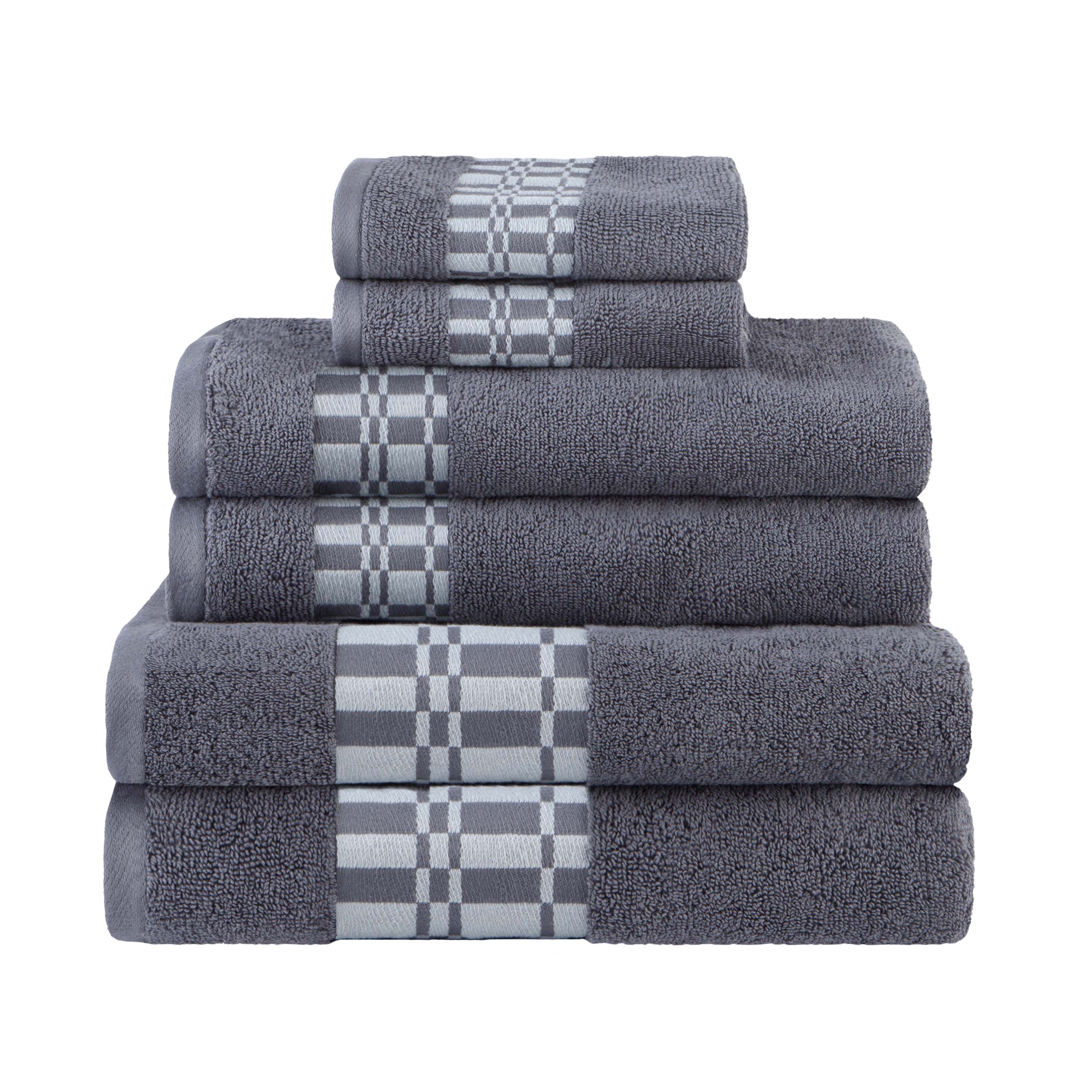 Larissa Cotton Geometric Embroidered Border 6-Piece Bath Towel Set | Soft & Absorbent Luxury Towels for Bathroom, Spa & Guest Use