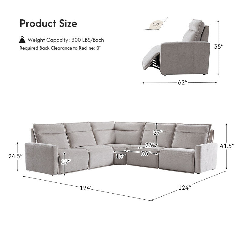 Essentia Power Reclining Corner Sofa - Easy Care Fabric Sectional Couch with USB Charging for Living Room, Home Theater & Family Room Comfort