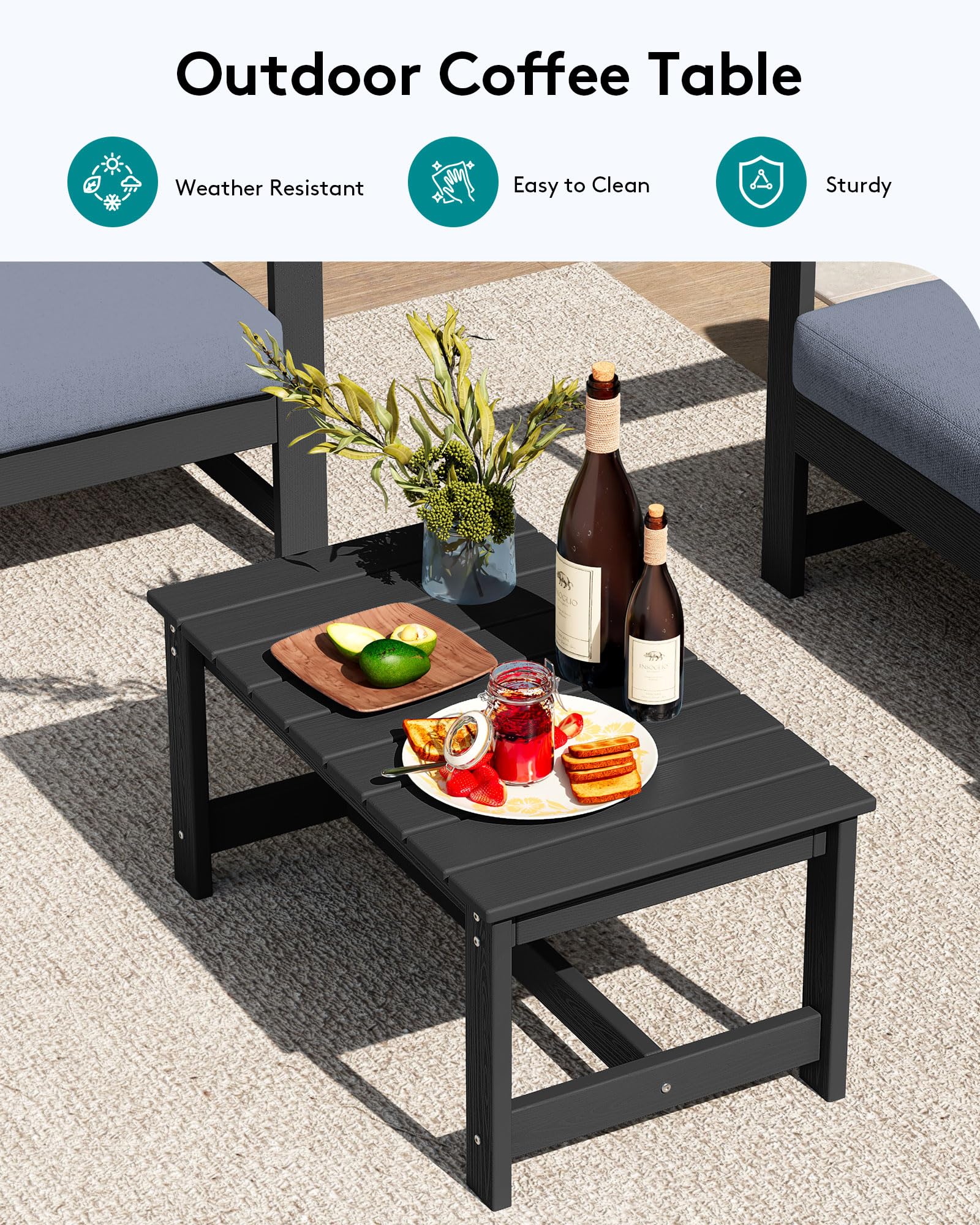 SERWALL 8-Piece Outdoor Patio Furniture Set - All-Weather HDPE Conversation Sofa with Cushions, Loveseat & Coffee Table - Black Frame & Gray Cushions - Perfect for Backyard, Garden, Poolside & Outdoor Entertaining