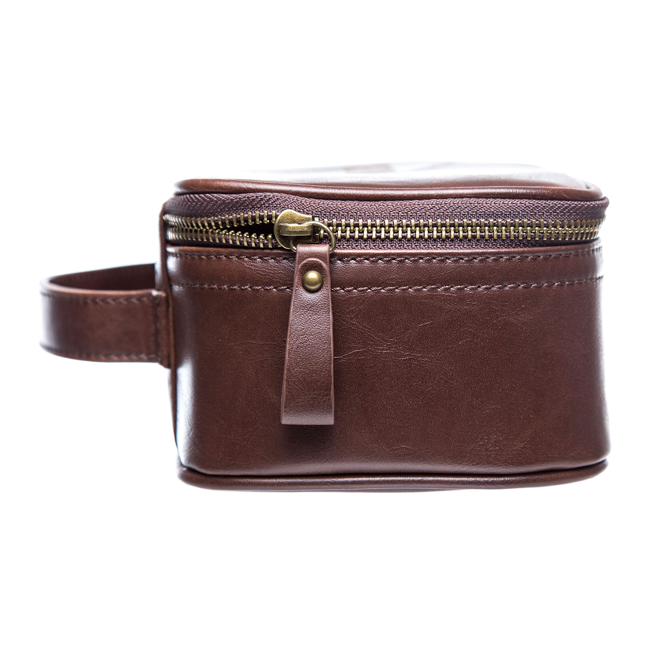 Premium Personalized Leather Toiletry Bag for Men - Swanky Badger Custom Dopp Kit (Brown Circle) - Ideal for Travel, Gym & Grooming Essentials