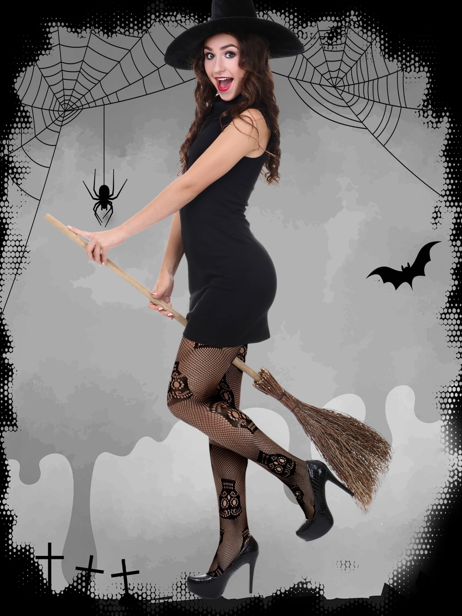 6 Pairs Women's Fishnet Thigh High Stockings - Lace Tights & Spider Web Fishnets - Mesh Pantyhose for Halloween Costume, Cosplay, Burlesque, and Night Out