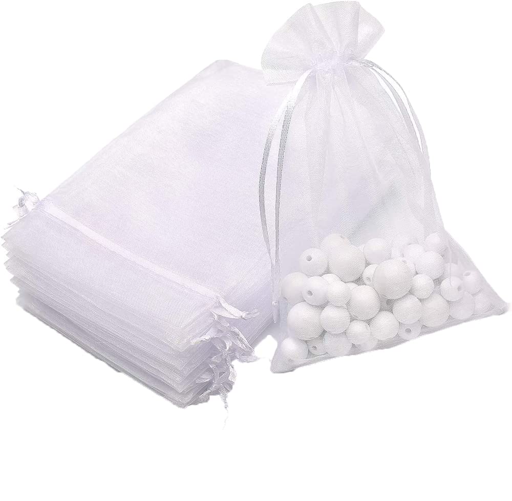 DMS RETAIL 8x10 cm White Organza Drawstring Bags - 30 Pack for Wedding Favors, Jewelry Pouches, Candy Bags & Party Gifts | Elegant Potli Bags for Bridal Shower, Birthday Party & Special Occasions
