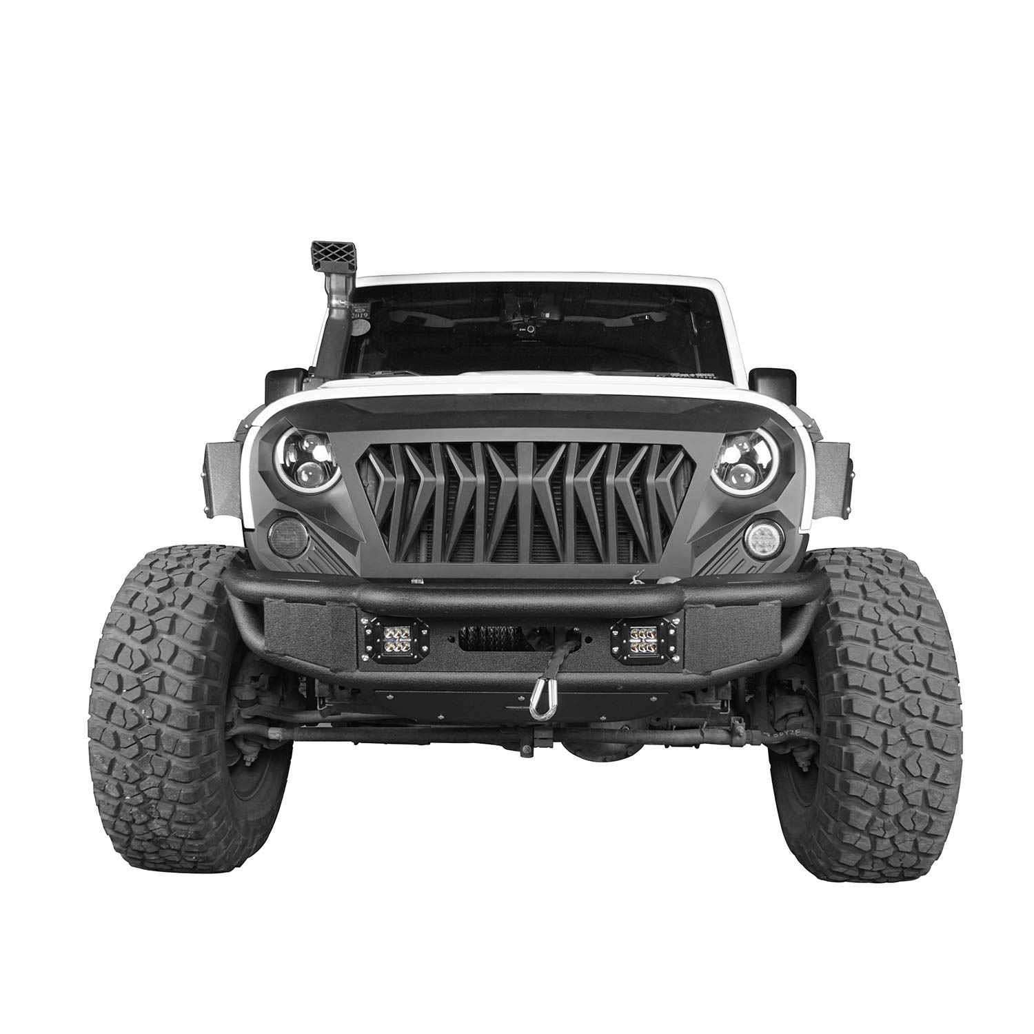 U-Box JK Front Bumper with Winch Plate & 2x LED Spotlights for Jeep Wrangler JK & Wrangler Unlimited (2007-2018) | Heavy-Duty Off-Road Protection & Adventure-Ready Design