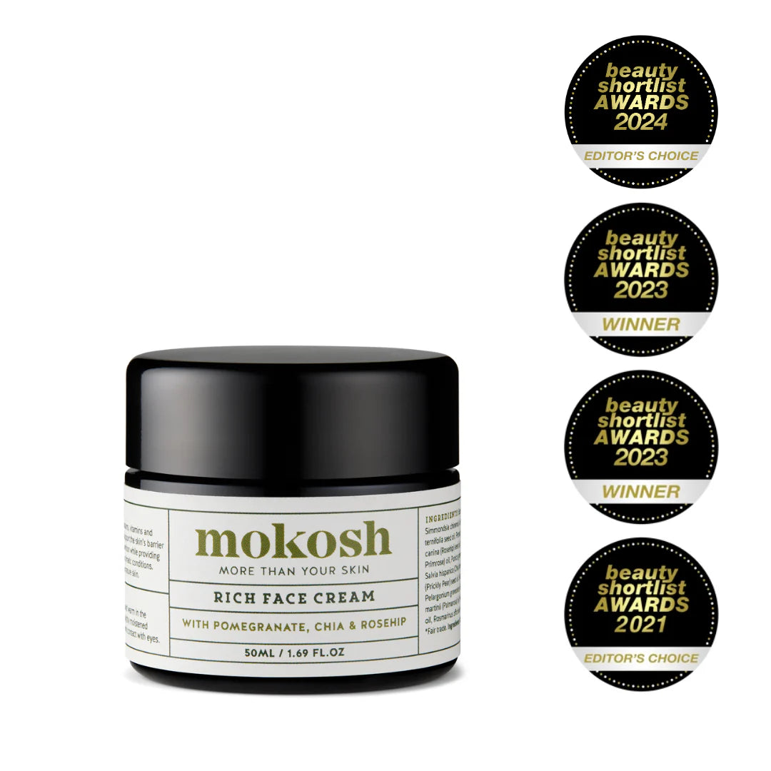 Mokosh Rich Face Cream 50ml - Pomegranate, Chia & Rosehip Moisturizer for Dry Skin | Hydrating & Anti-Aging Night Cream | Perfect for Daily Skincare Routine & Sensitive Skin Care
