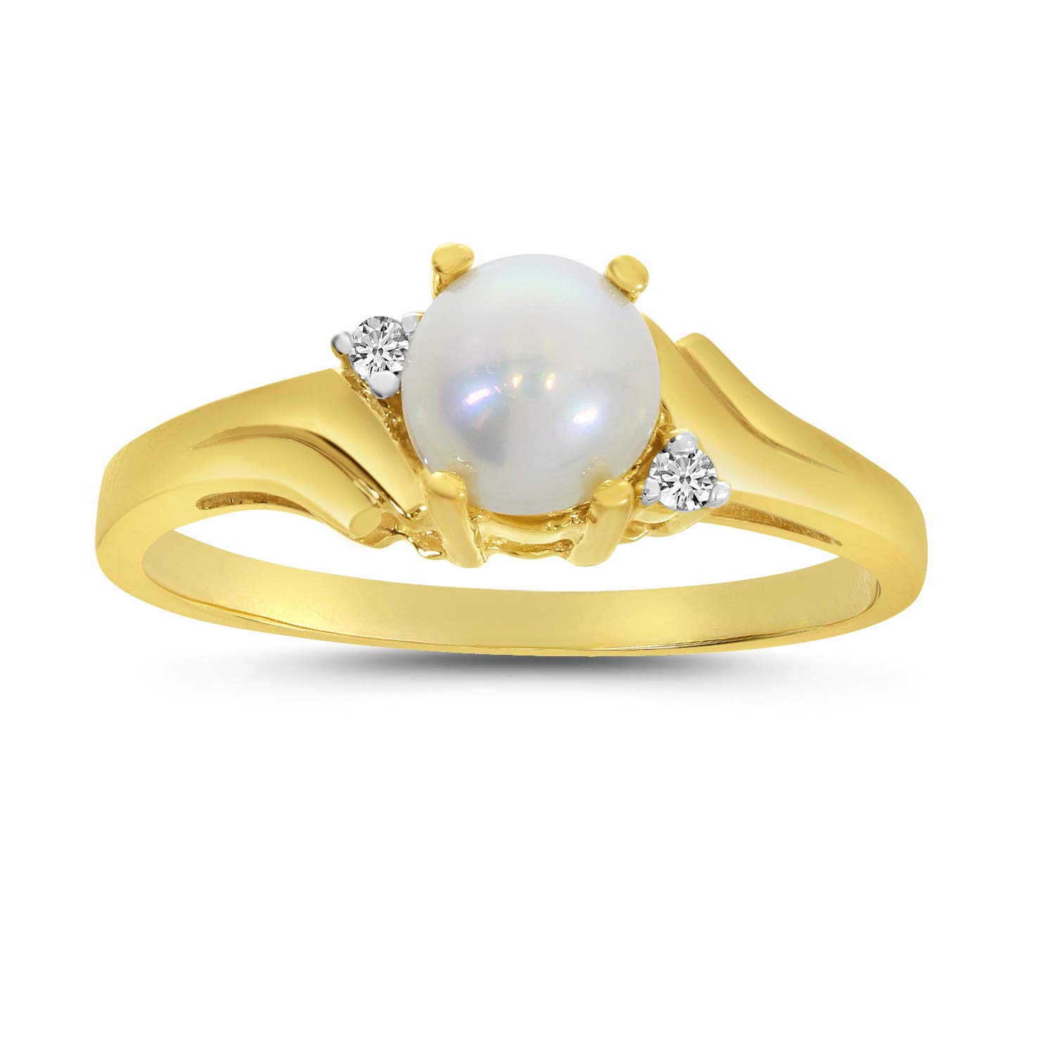 10K Yellow Gold Freshwater Cultured Pearl and Diamond Ring for Women - Elegant Bridal Jewelry, Anniversary Gift, Valentine's Day Present
