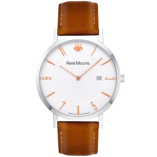 White Dial - Silver Case - Honey Brown Strap - Rose Gold Applique