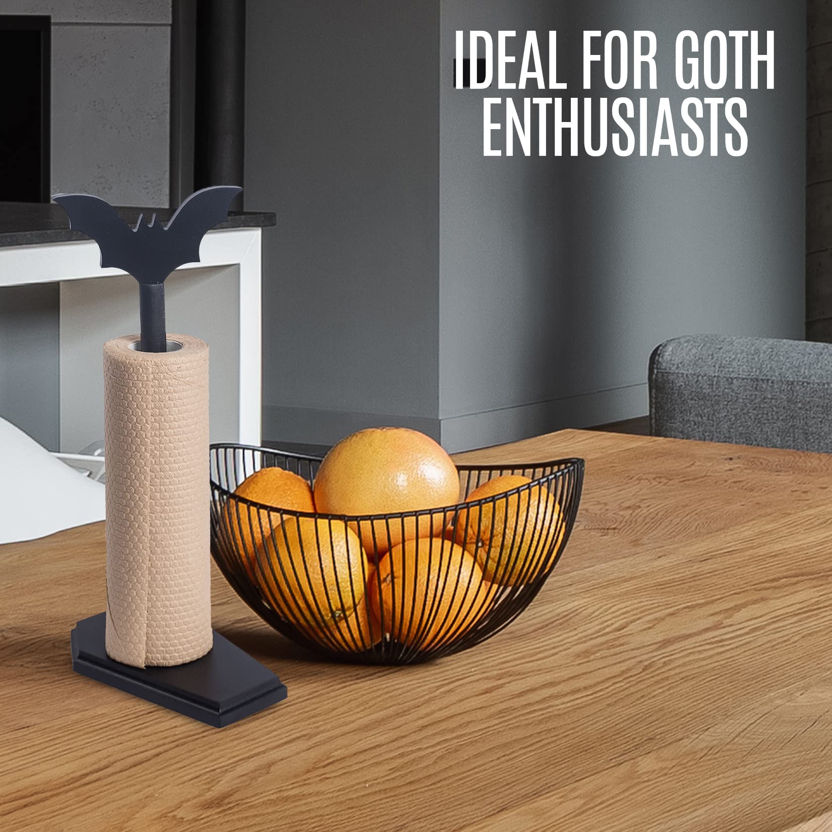 Gothic Bat Paper Towel Holder - Halloween Kitchen & Bathroom Decor - Unique Goth Home Accessories for Countertops - Spooky Witchy Gift Ideas for Women | Perfect for Halloween Parties, Gothic Themed Homes & Dark Aesthetic Decor