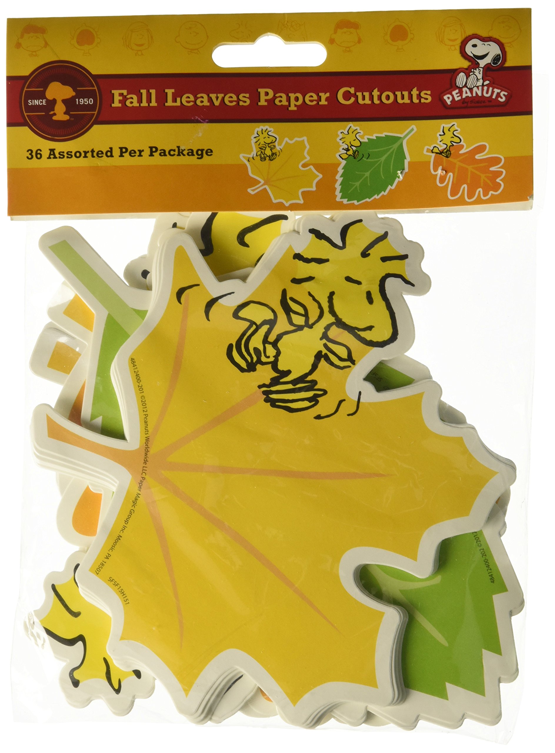 Eureka Peanuts Fall Leaves Paper Cut Outs - 5 Inch Tall, Set of 36 - Perfect for Autumn Decorations, Scrapbooking & Classroom Crafts