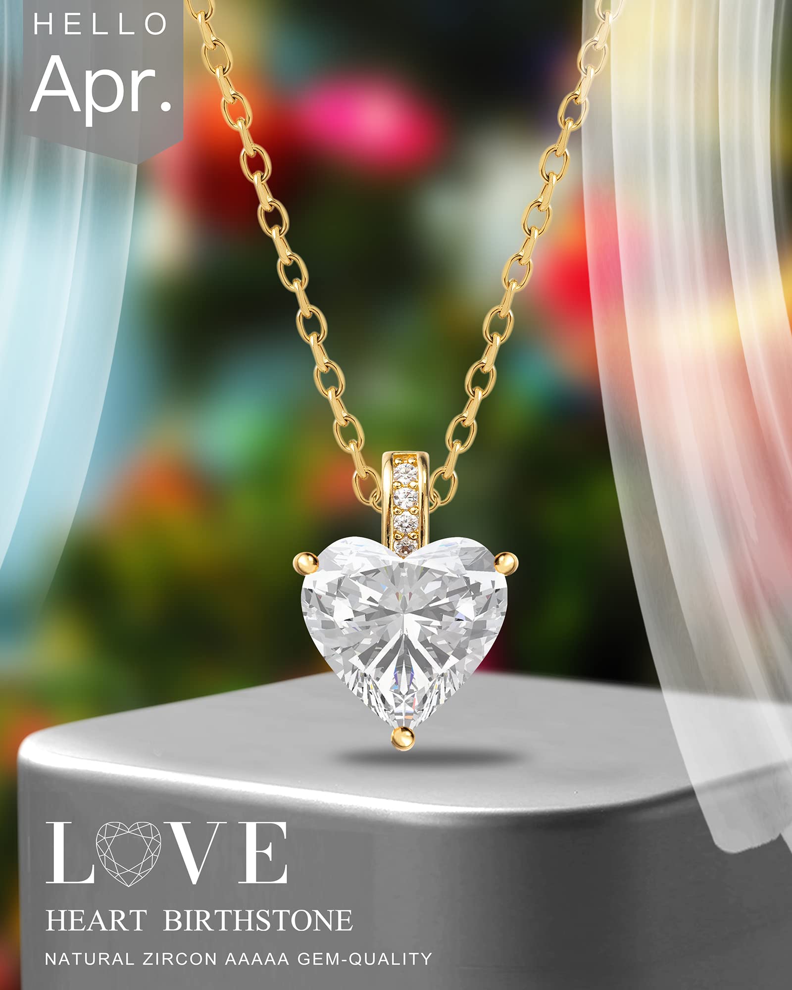 Authentic Birthstone Necklace for Women - Heart Pendant Love Jewelry, Perfect Birthday Gift for Her - Ideal for Anniversaries, Valentine's Day & Special Occasions