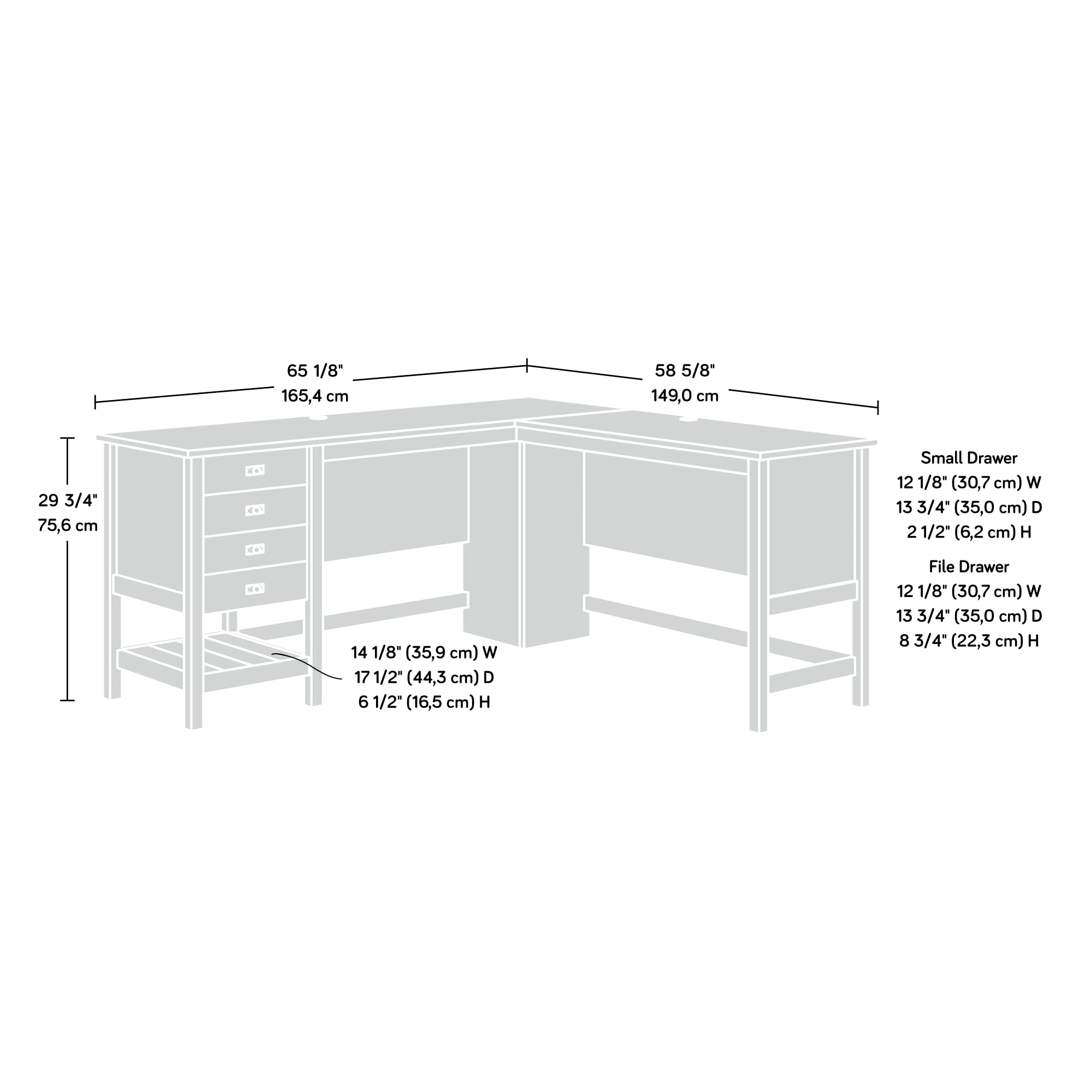 Sauder Cottage Road L-Shaped Computer Desk with Drawers & File Cabinet - Home Office Desk with Cable Management in Mystic Oak Finish - Perfect for Small Spaces & Remote Work
