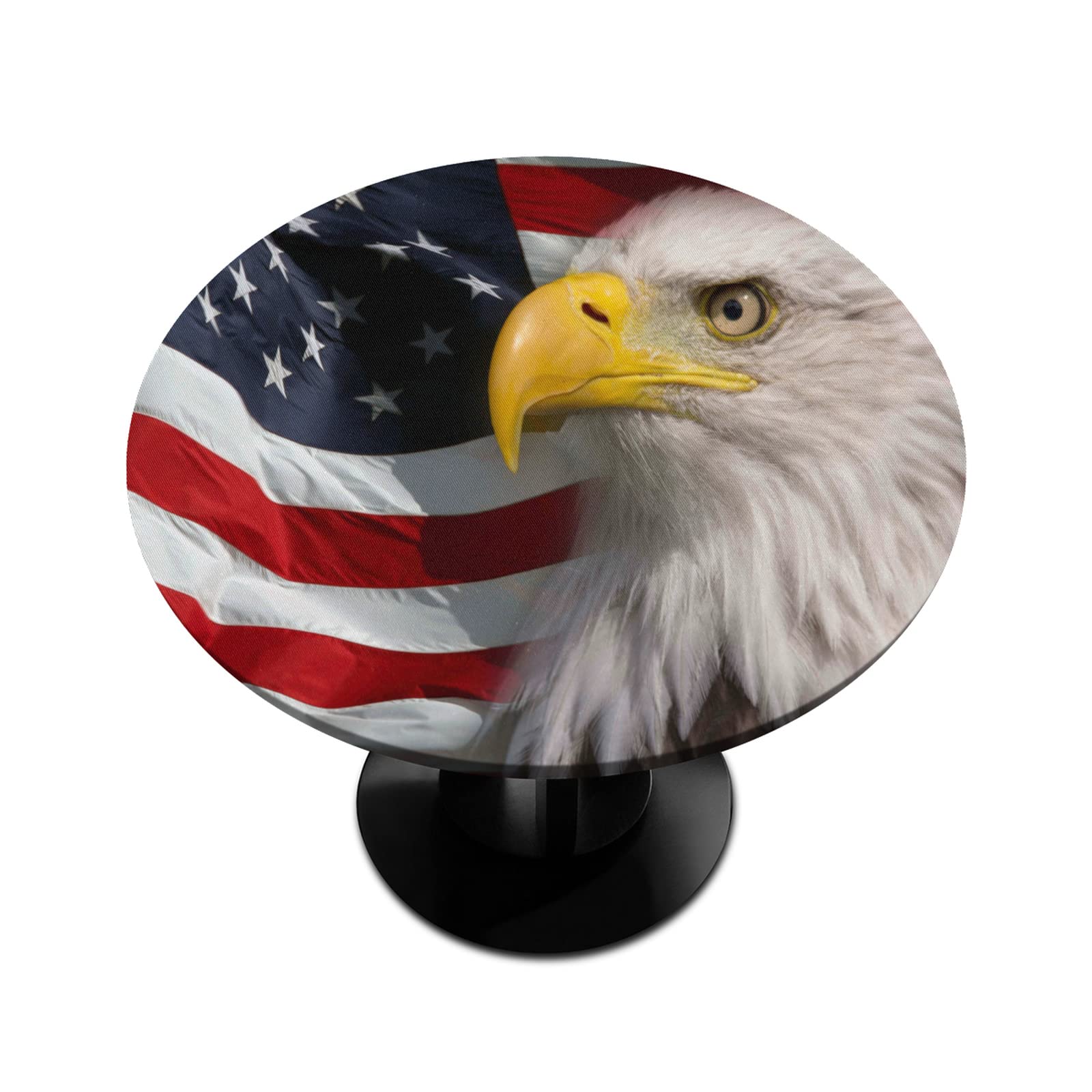 AUUXVA American Flag Round Tablecloth - Elastic Edged, Non-Slip Waterproof Polyester Table Cover with Eagle Design (Fits 36