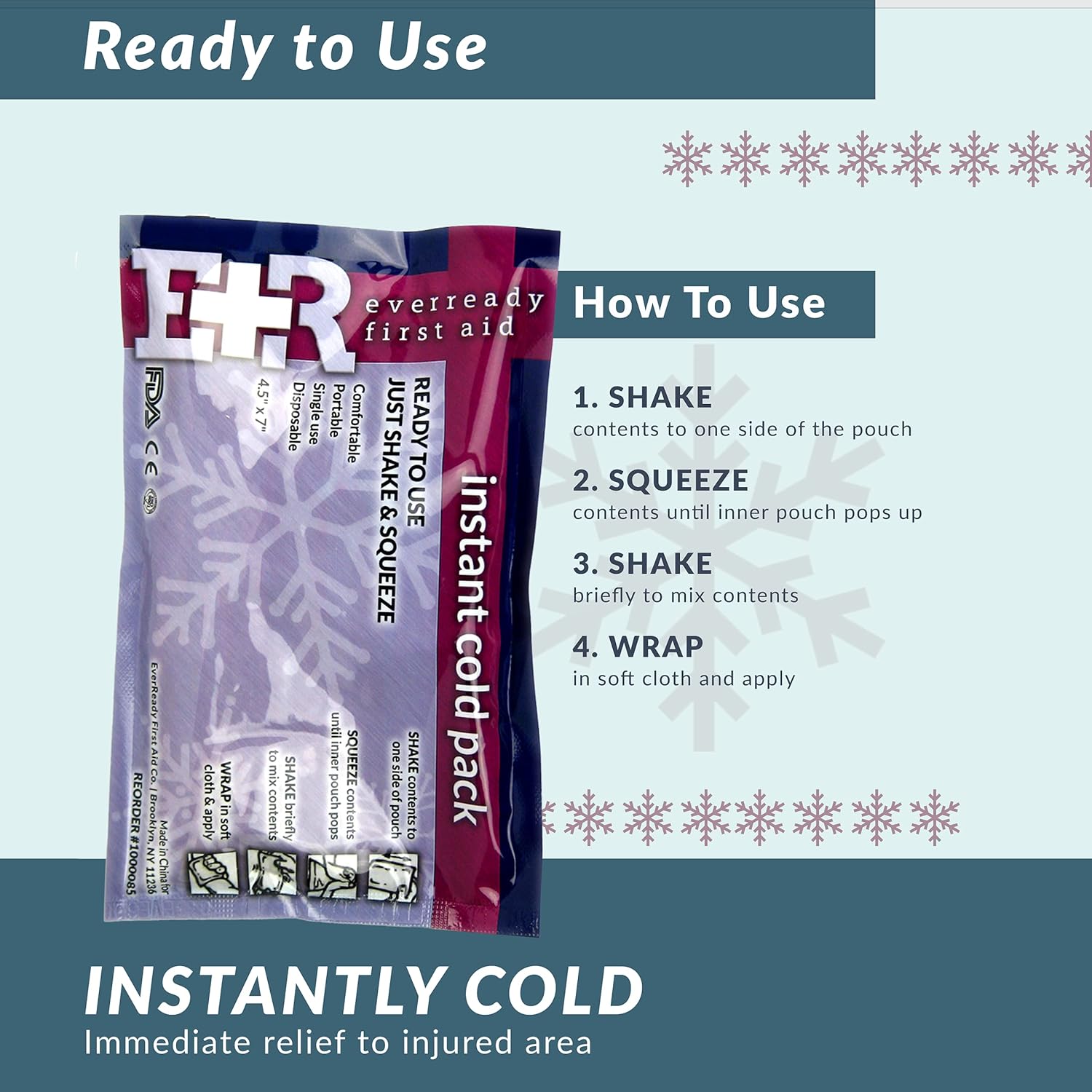 Ever Ready First Aid Disposable Ice Pack 4.5 x 7 Inches - Instant Cold Therapy for Injuries, Swelling & Pain Relief - Perfect for Sports, Workouts, First Aid Kits & Emergency Use