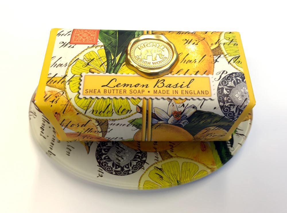 Refreshing Lemon Basil Handmade Soap with Bamboo Soap Dish Set | Natural Glycerin Soap Gift for Women & Men | Perfect for Bathroom, Spa, and Luxury Home Decor