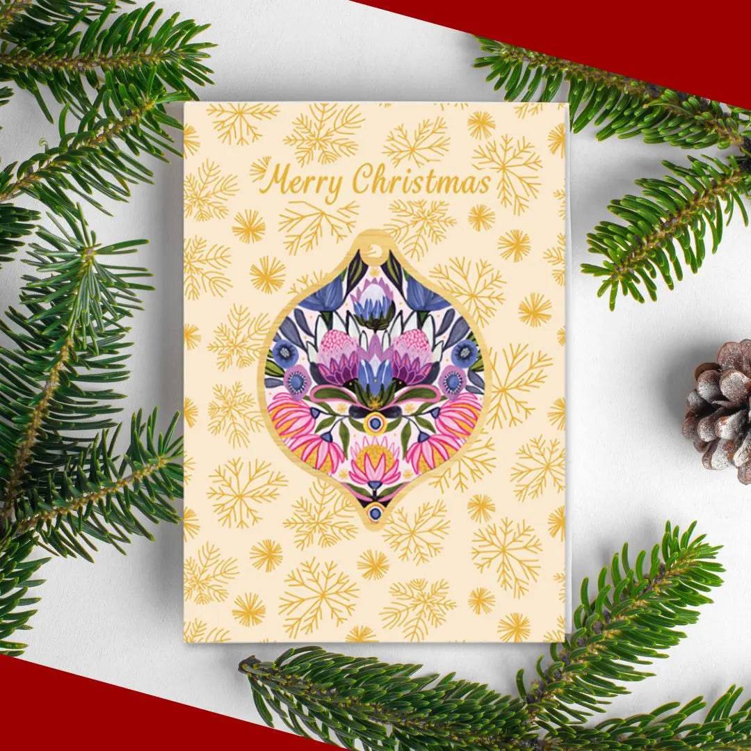 Protea Magnifica Australian Christmas Card & Bauble - Festive Holiday Greeting Card with Ornament for Xmas Decorations and Gifts