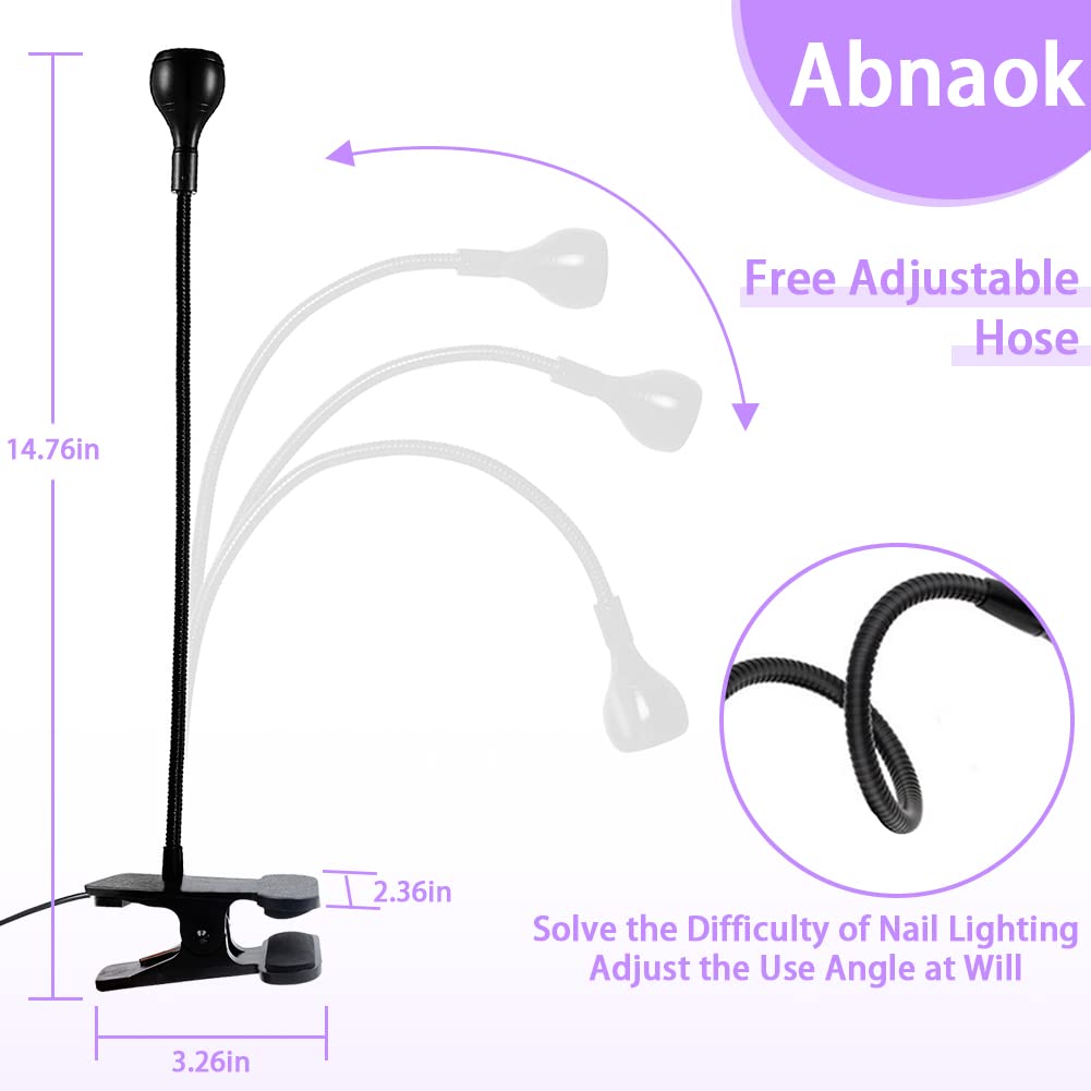 Abnaok USB 3W LED UV Ultraviolet Phone Glue Curing Lamp - Portable UV Nail Lamp for Gel Manicures & Phone Repair - Flexible Clamp Desk Light for Home, Salon & DIY Projects - Plug & Play Black