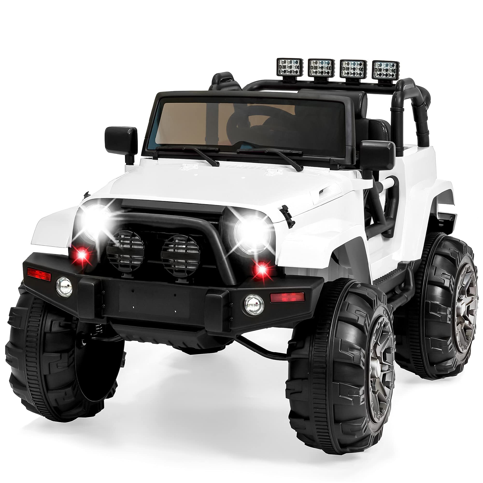Best Choice Products 12V Kids Ride On Truck - Battery Powered Toy Car with Spring Suspension, Parent Remote Control, 3 Speed Settings & LED Lights - White Electric Vehicle for Boys & Girls - Perfect for Outdoor Play, Birthday Gifts & Backyard Fun