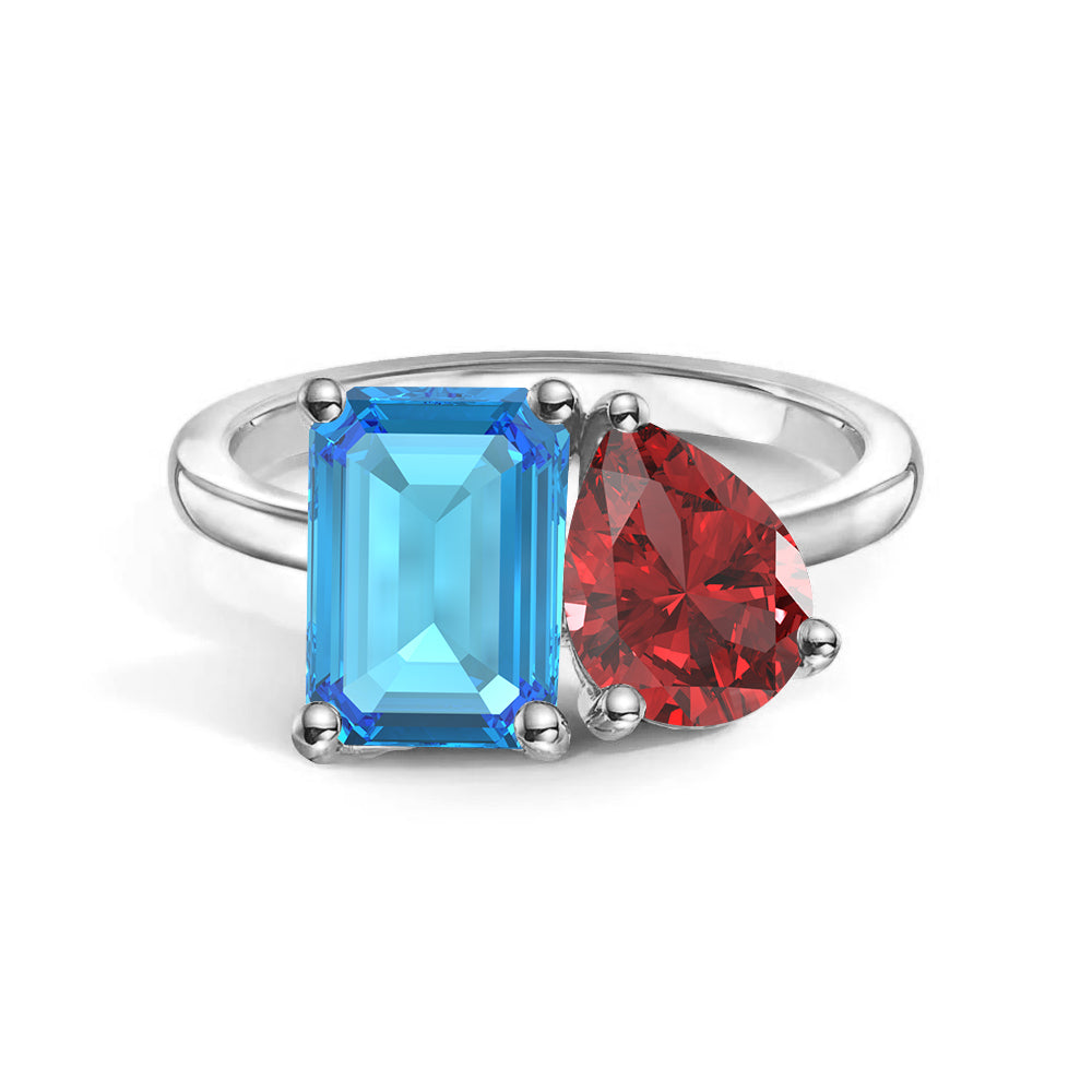 Personalized Toi et Moi Blue Topaz Birthstone Ring for Women - Custom Anniversary Jewelry Gift for Her - Perfect for Valentine's Day, Engagement & Romantic Occasions