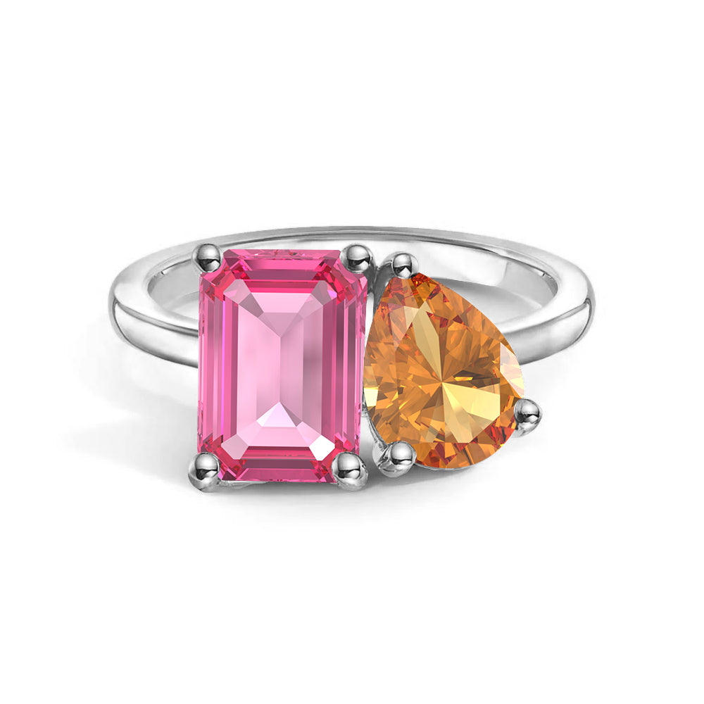 Personalized Pink Tourmaline Toi et Moi Ring - Custom Birthstone Anniversary Jewelry for Couples, Women's Romantic Gift for Valentine's Day, Engagement or Special Occasions