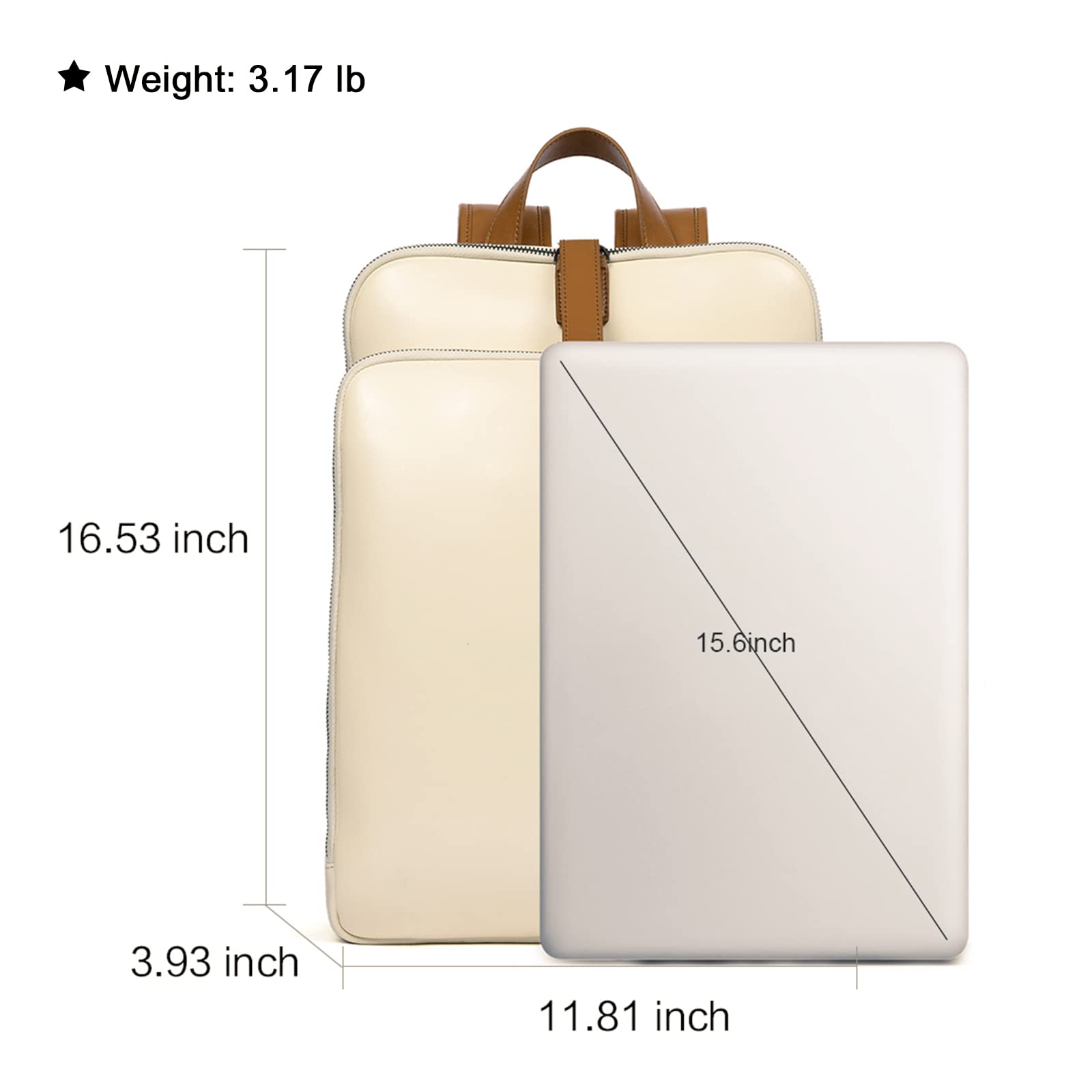 CLUCI Women's Leather Laptop Backpack - 15.6 Inch Stylish Travel Computer Bag, Business & College Daypack in Beige & Brown for Work, School & Commute