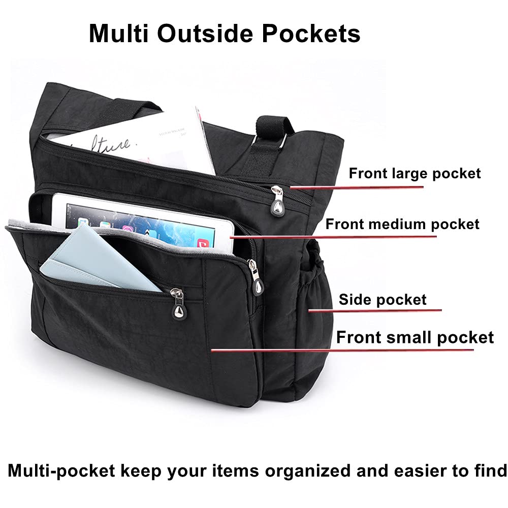 Stylish Multi-Pocket Nylon Tote Bag for Women - Large Capacity Shoulder Purse with Multiple Compartments - Perfect for Travel, Work, and Everyday Use