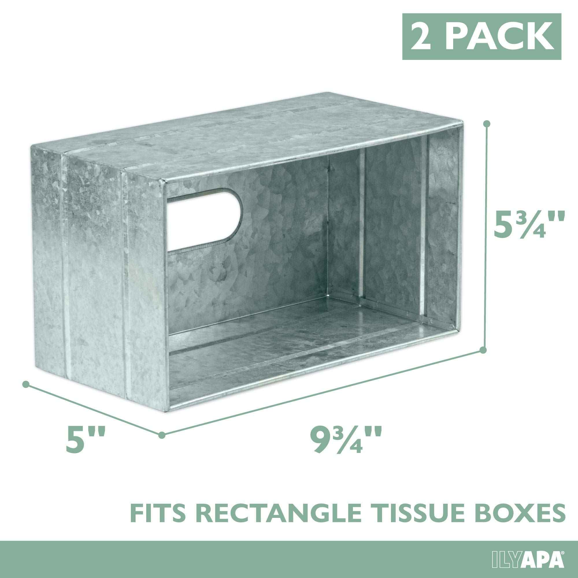 Rustic Galvanized Metal Tissue Box Cover - Decorative Rectangular Tissue Holder for Home, Office & Bathroom | Ilyapa Tissue Box Organizer for Living Room, Bedroom & Guest Room