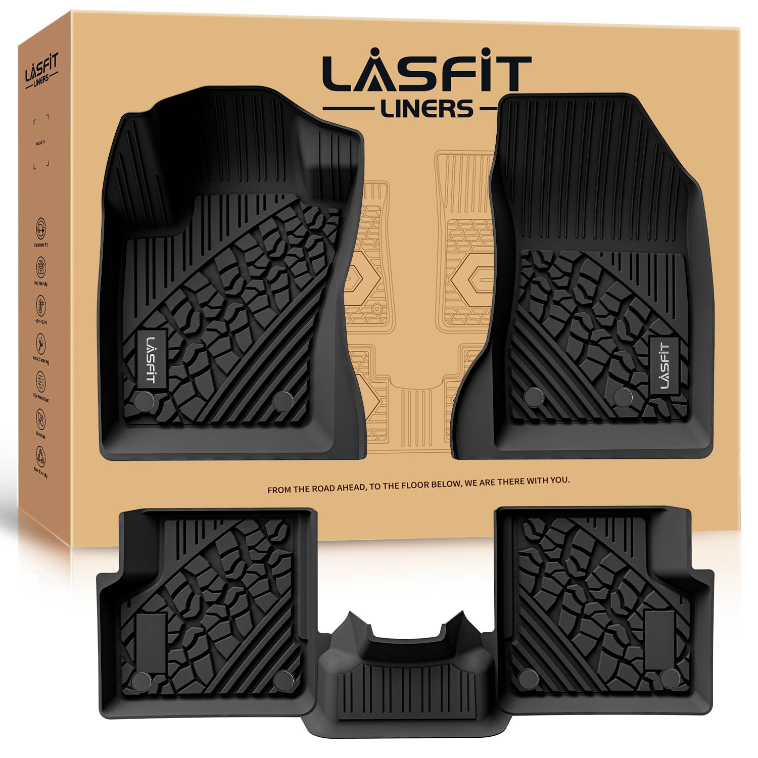 LASFIT Custom Fit All-Weather TPE Floor Mats for Jeep Renegade 2015-2023 - 1st & 2nd Row Black Car Floor Liners | Durable Protection for Off-Road, Daily Commute & Family Trips