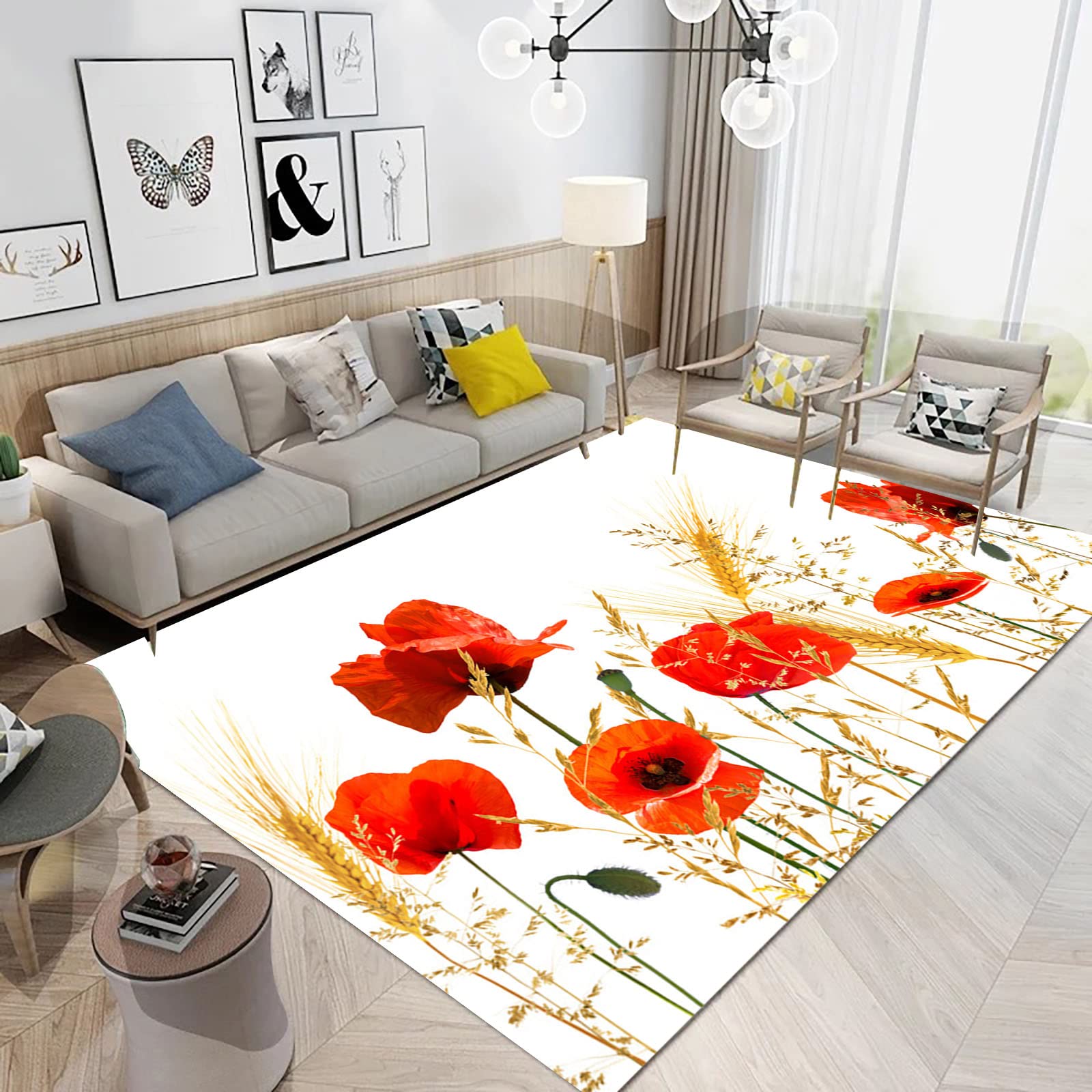 Boho Vintage Floral Print Area Rug - Non-Slip Floor Mat for Living Room, Bedroom & Kitchen - 4.5x6.5ft Bohemian Home Decor Rug - Perfect for Boho Chic, Farmhouse & Apartment Decorating