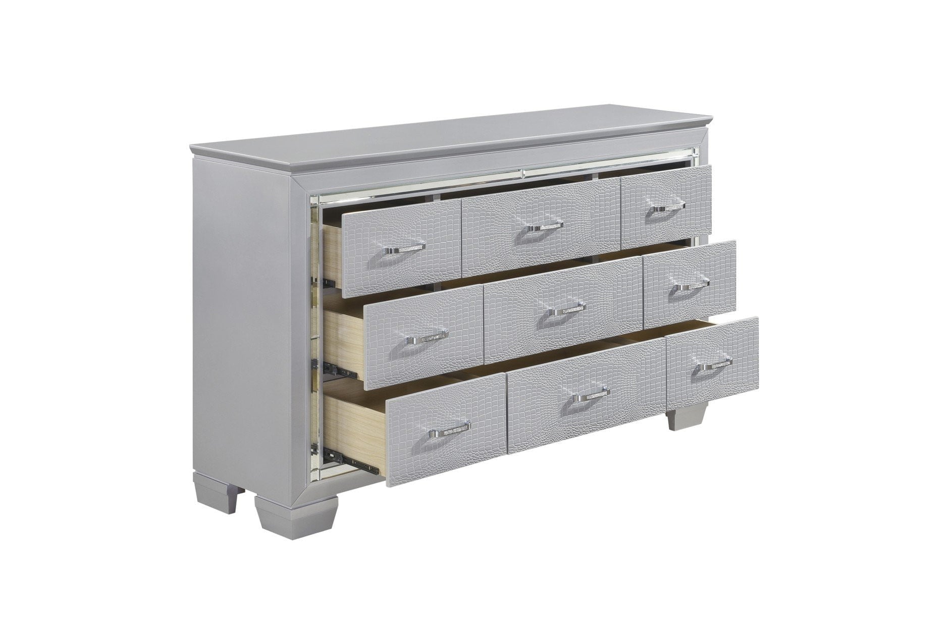 Allura Silver Bedroom Collection - Modern Luxury Bedroom Furniture Set with Dresser, Nightstand & Mirror | Perfect for Master Bedroom, Guest Room & Apartment Decor