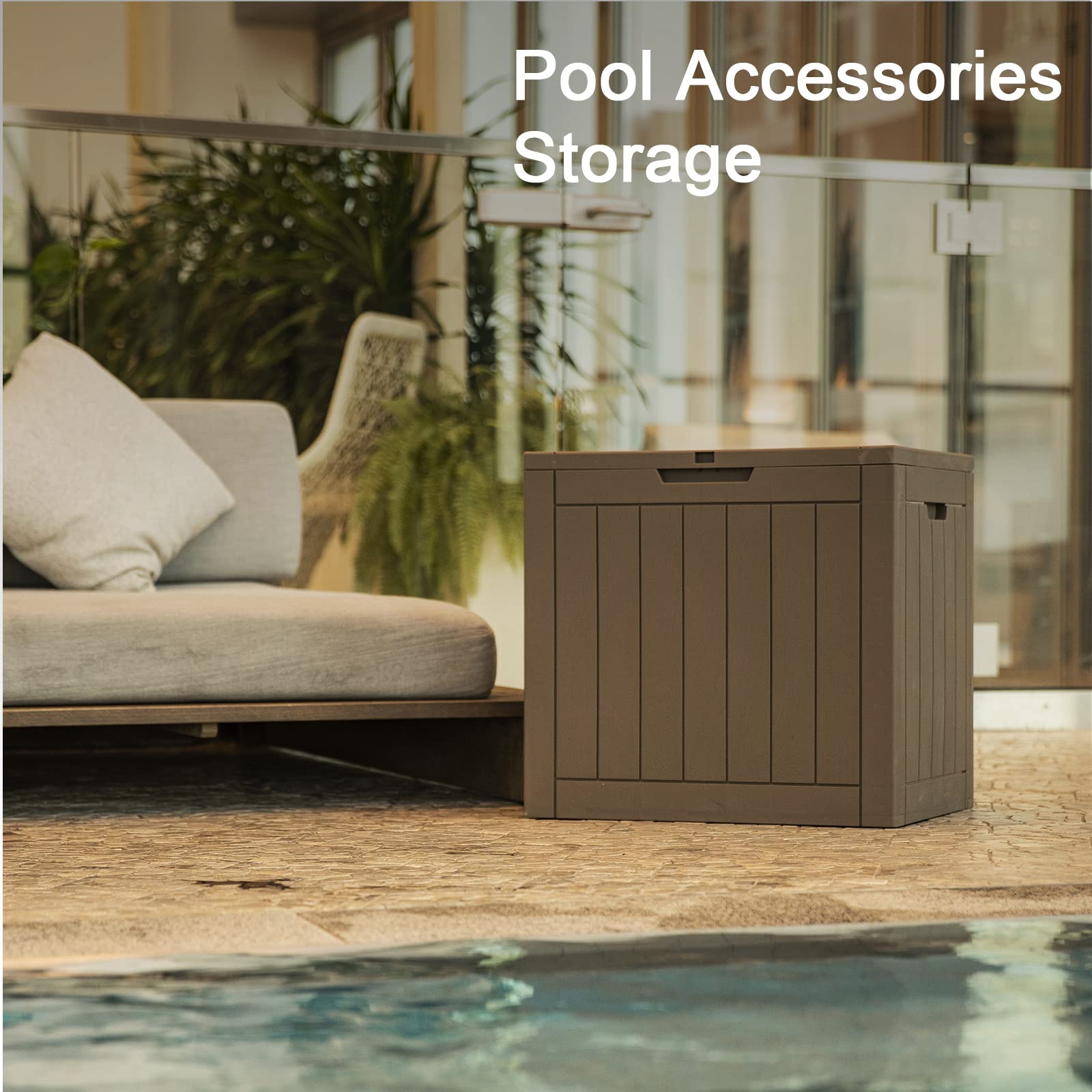 30 Gallon Waterproof Deck Box with Lock - Outdoor Storage for Patio Tools, Cushions, Garden Supplies & Pool Accessories | Durable Taupe Delivery Box for Backyard, Deck & Poolside Organization